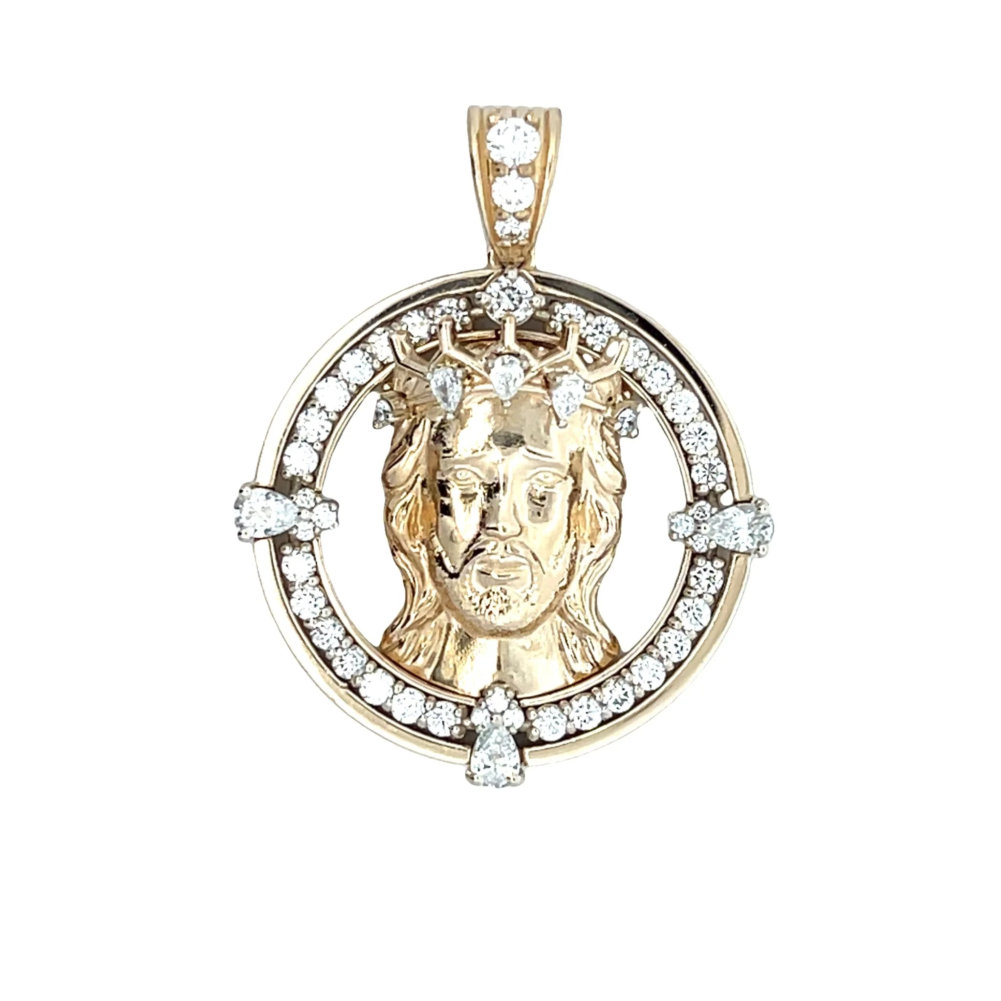 14 Karat Yellow Gold Christ Head wit Fancy Shape Lab Grown Diamonds