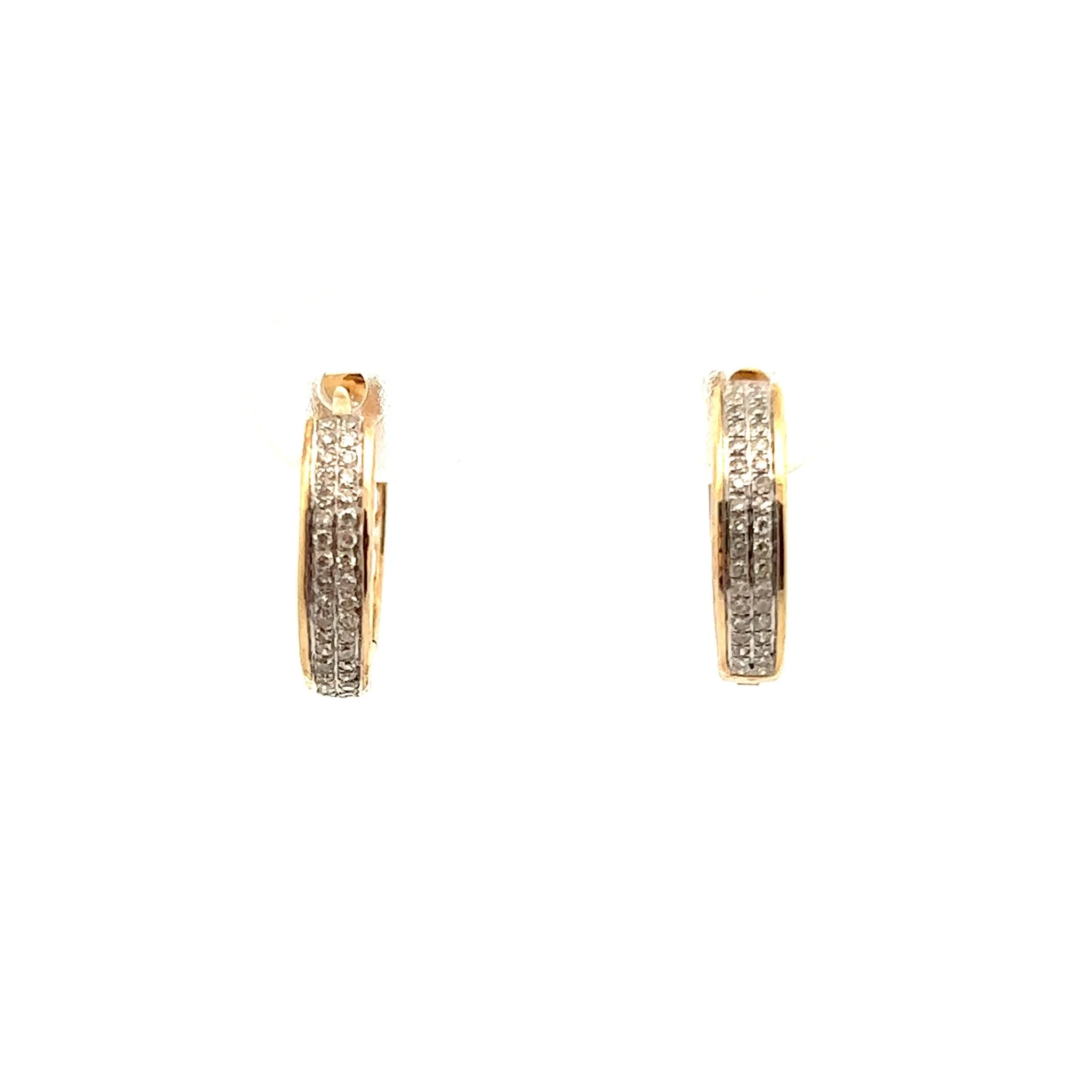 14K Rose Gold Double Row Diamond Huggie Earrings
