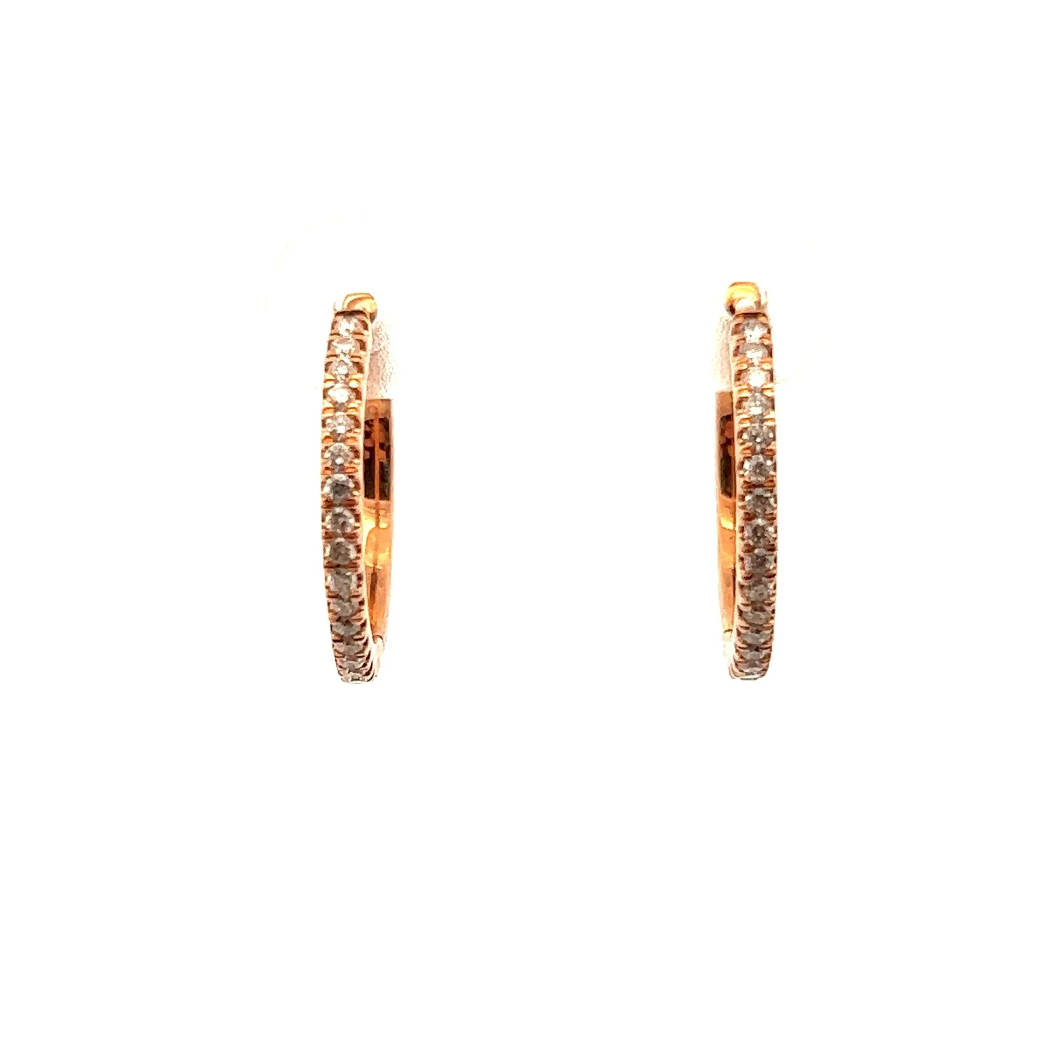 14K Rose Gold Thin Hoop Diamond Earrings