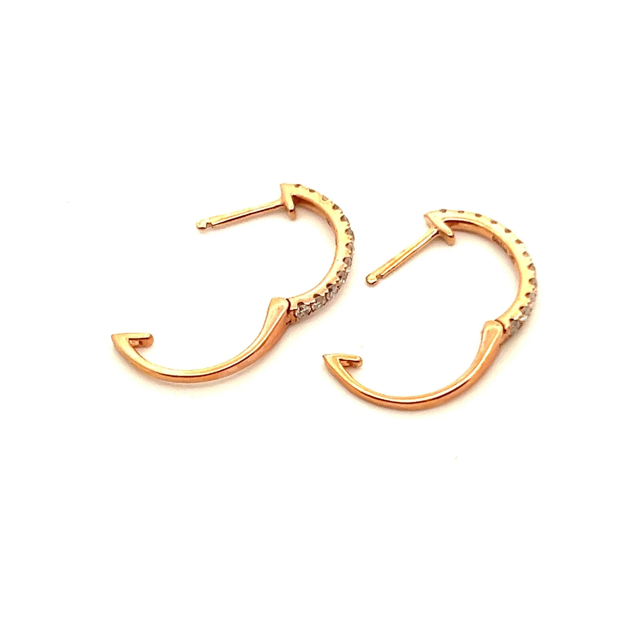 14K Rose Gold Thin Hoop Diamond Earrings - Image 2