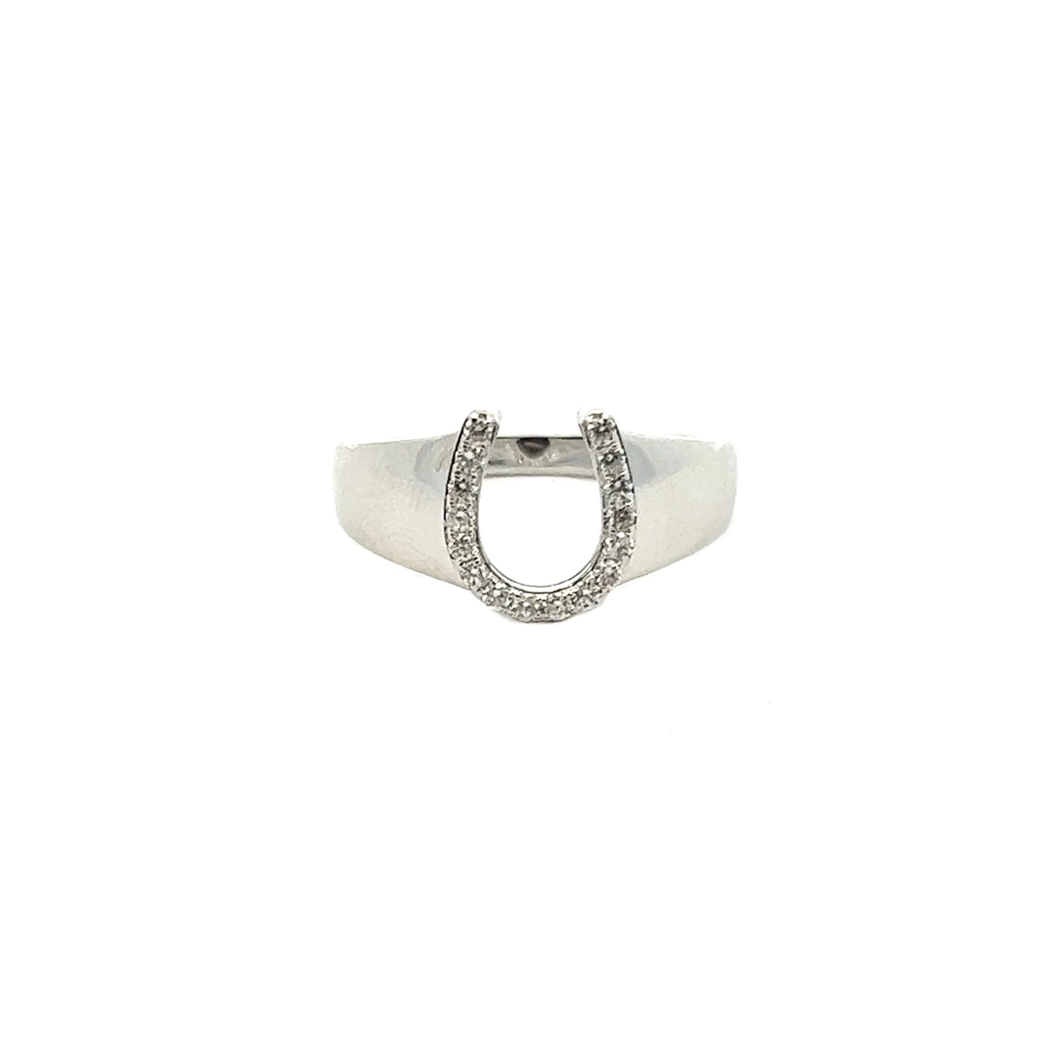14K White Gold and Diamond Horseshoe Ring
