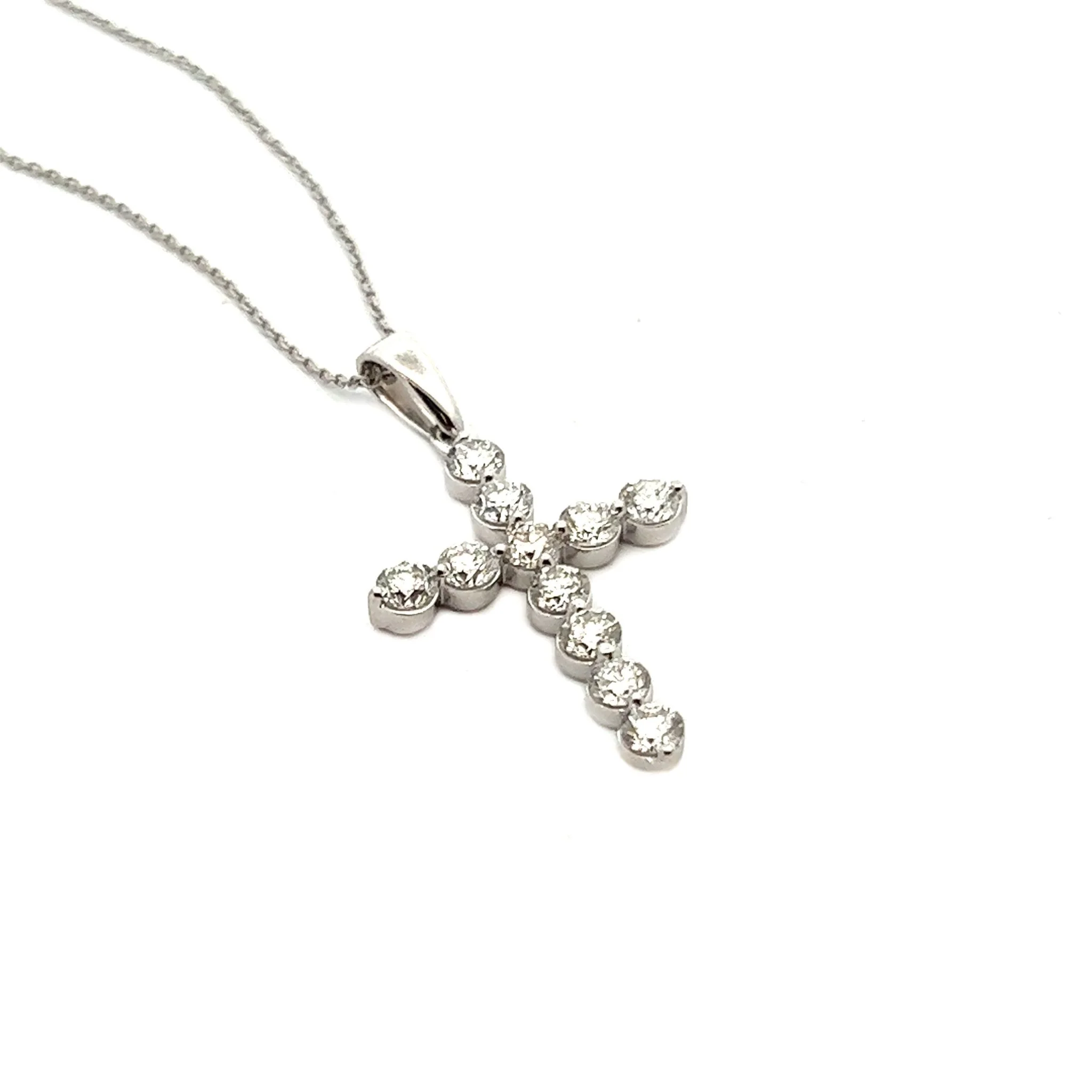 14K White Gold Round Diamond Cross Necklace - Image 2