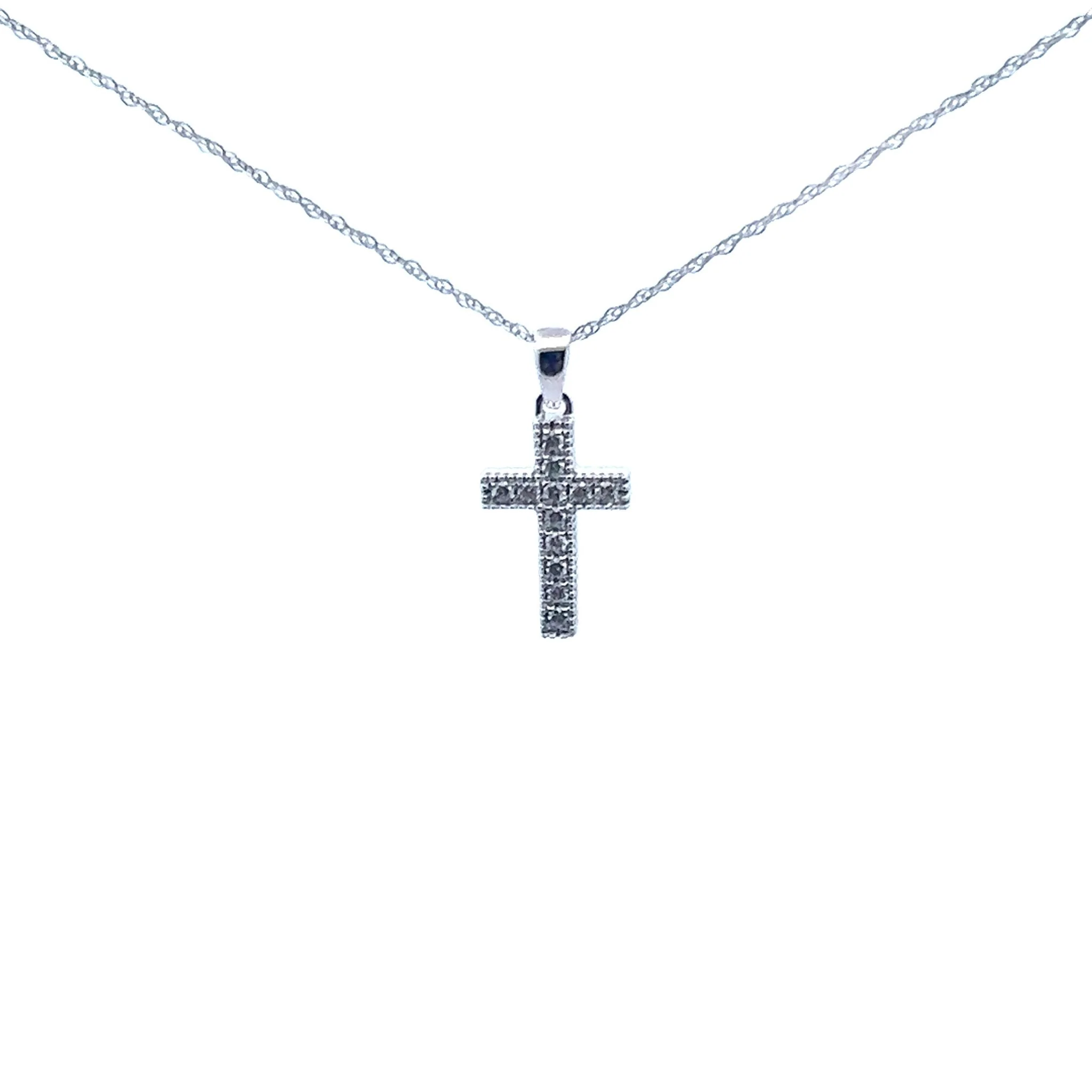 14K White Gold Cross Necklace