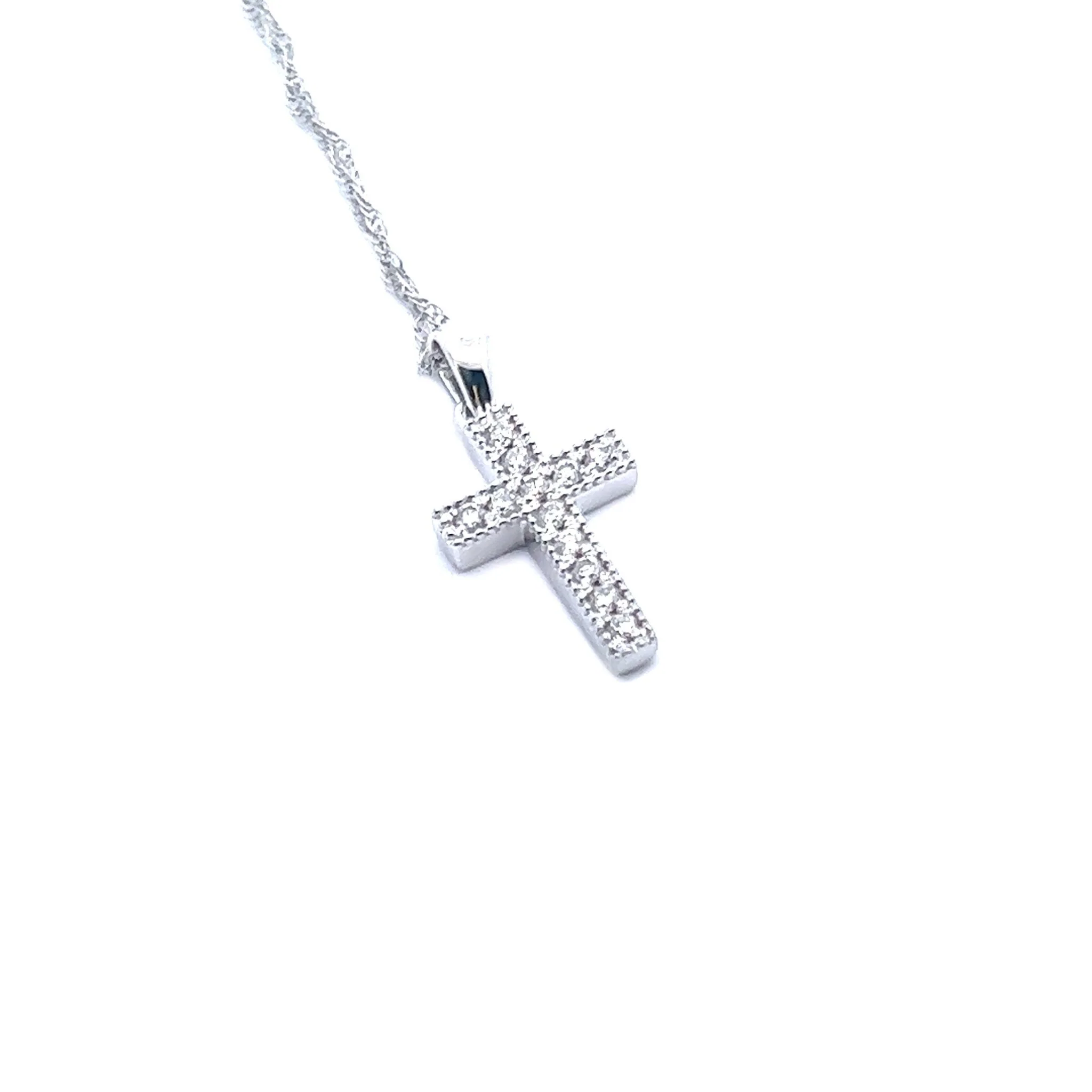 14K White Gold Cross Necklace - Image 2