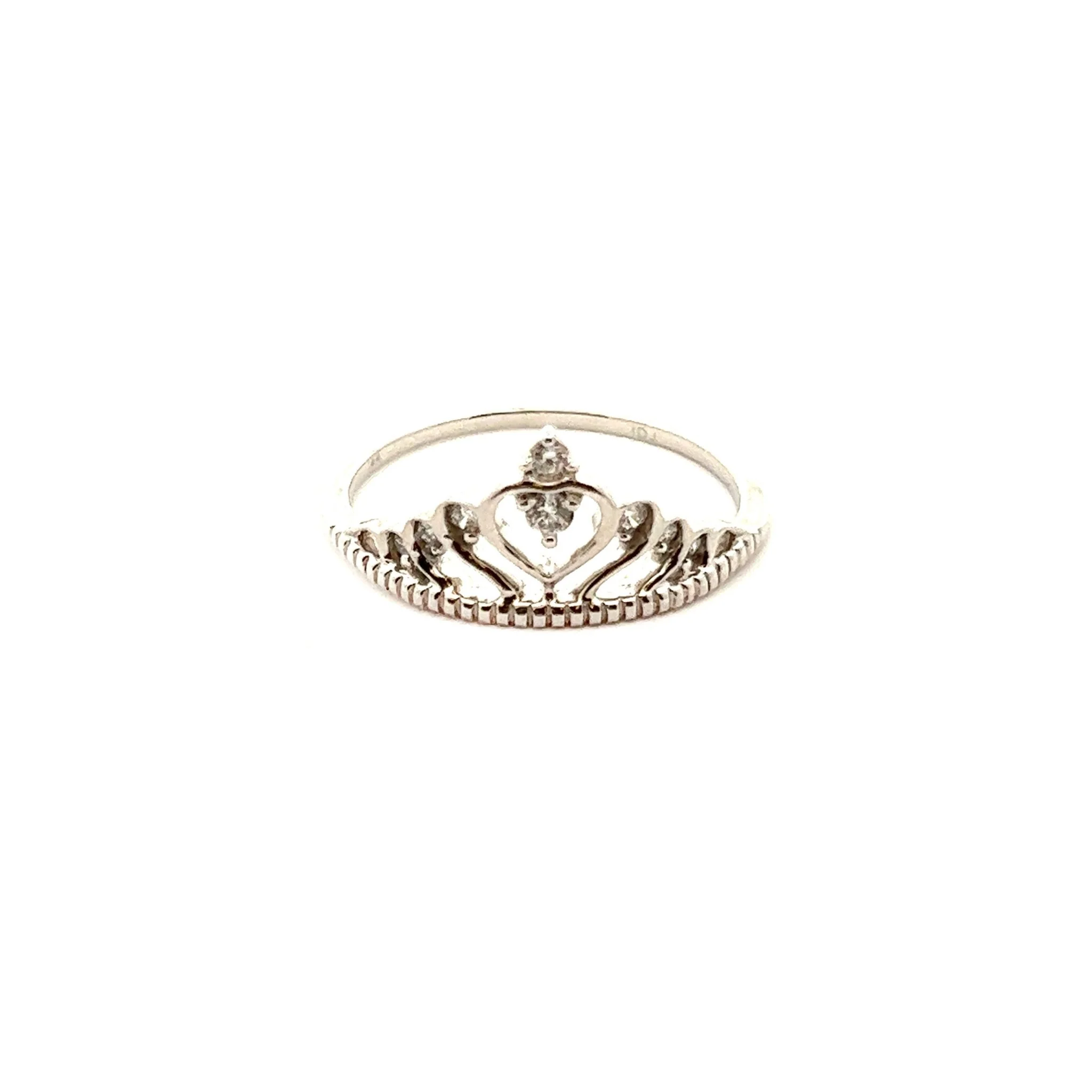 14K White Gold Princess Tiara Ring
