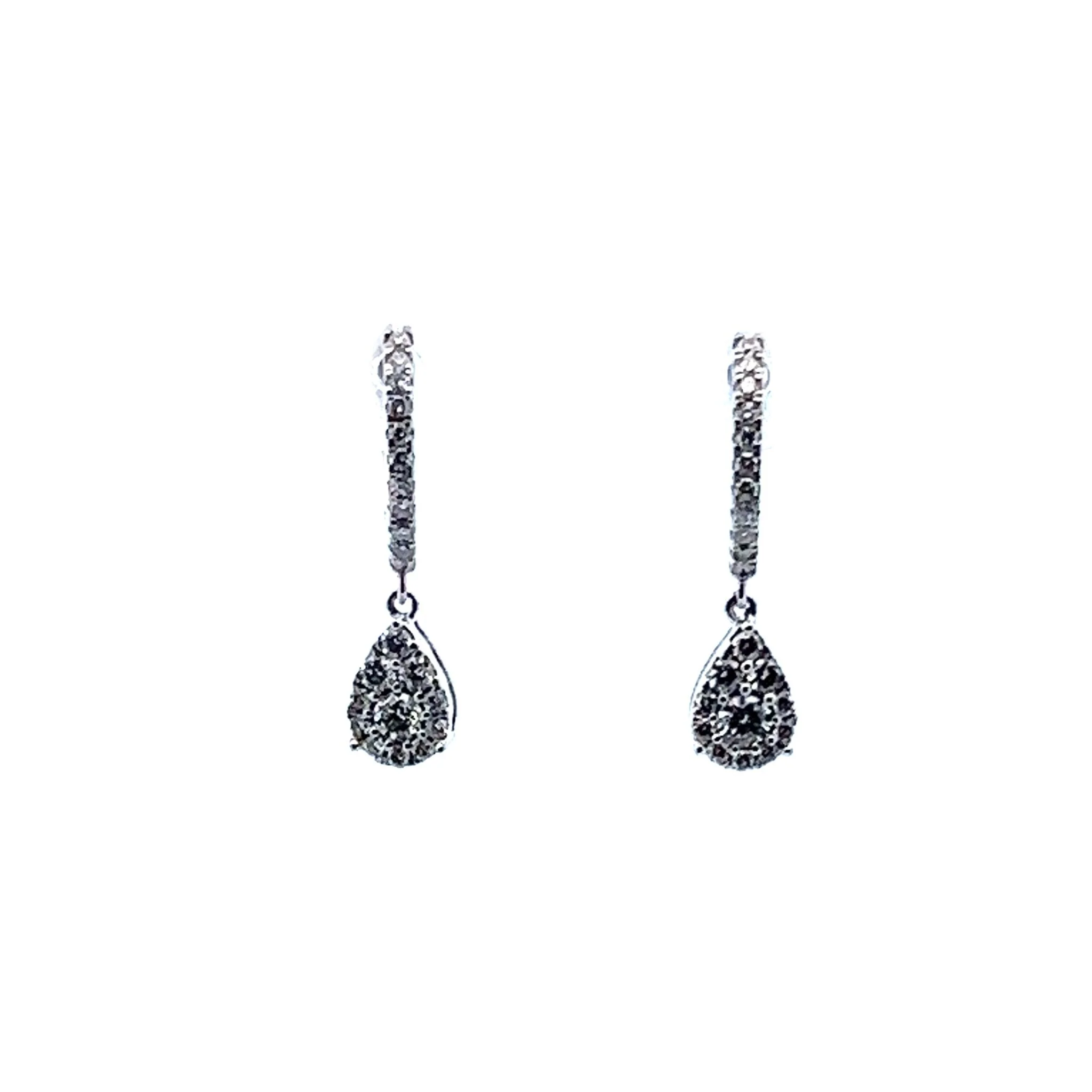 14K White Gold Diamond Huggie Pear Earrings