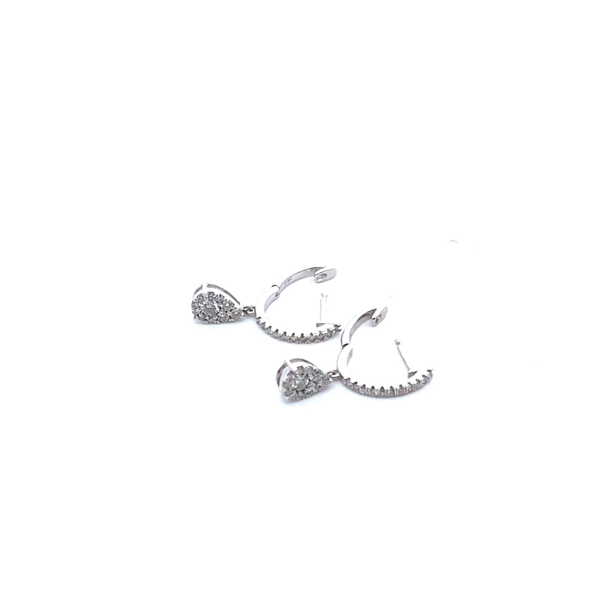 14K White Gold Diamond Huggie Pear Earrings - Image 2