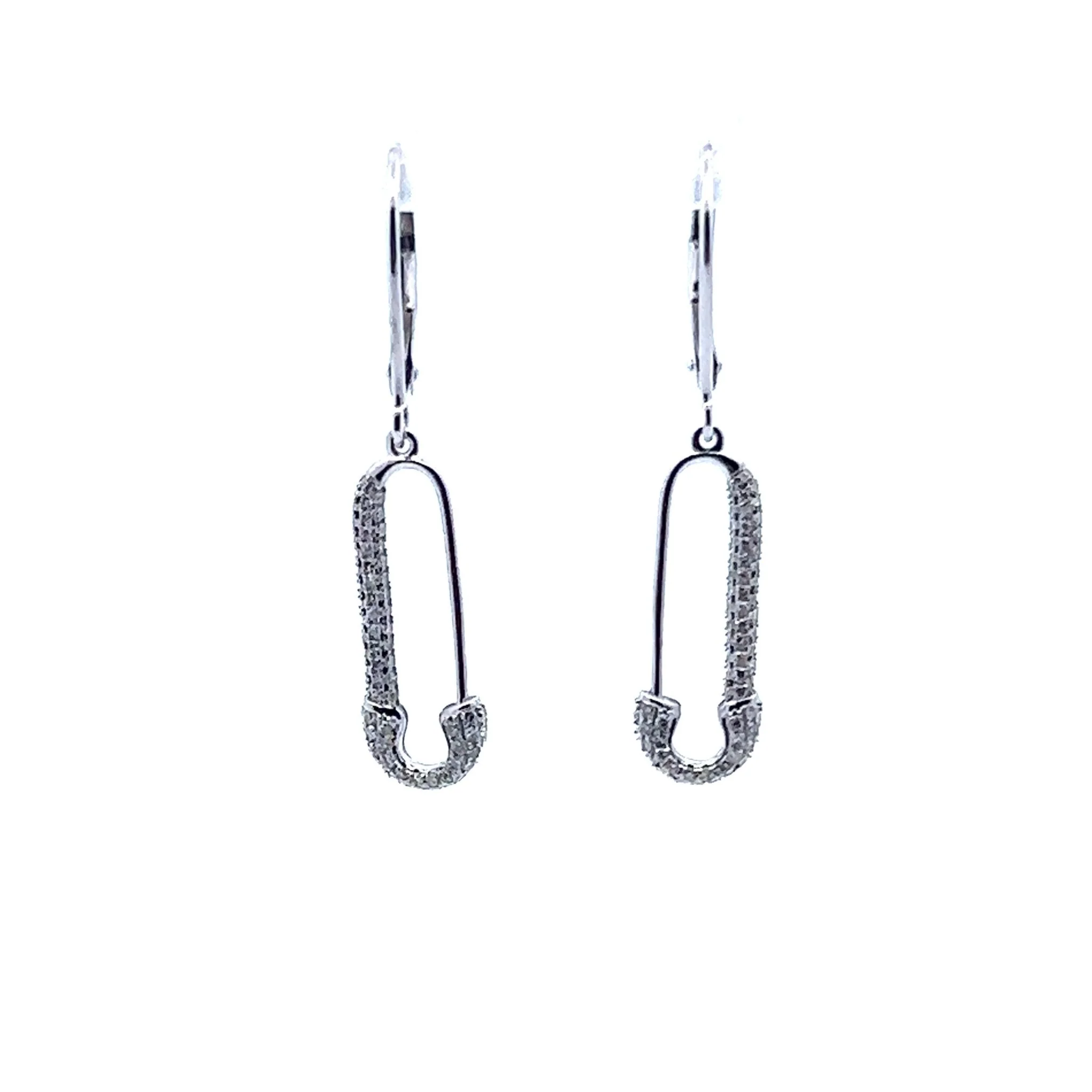 14K White Gold Diamond Paperclip Earrings