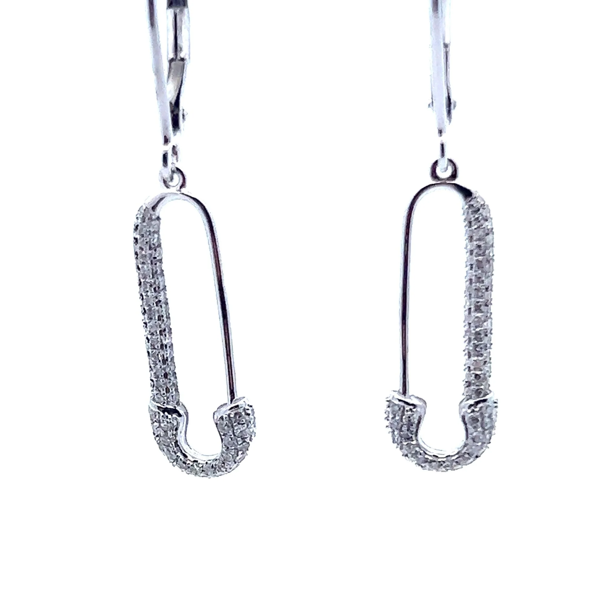 14K White Gold Diamond Paperclip Earrings - Image 2
