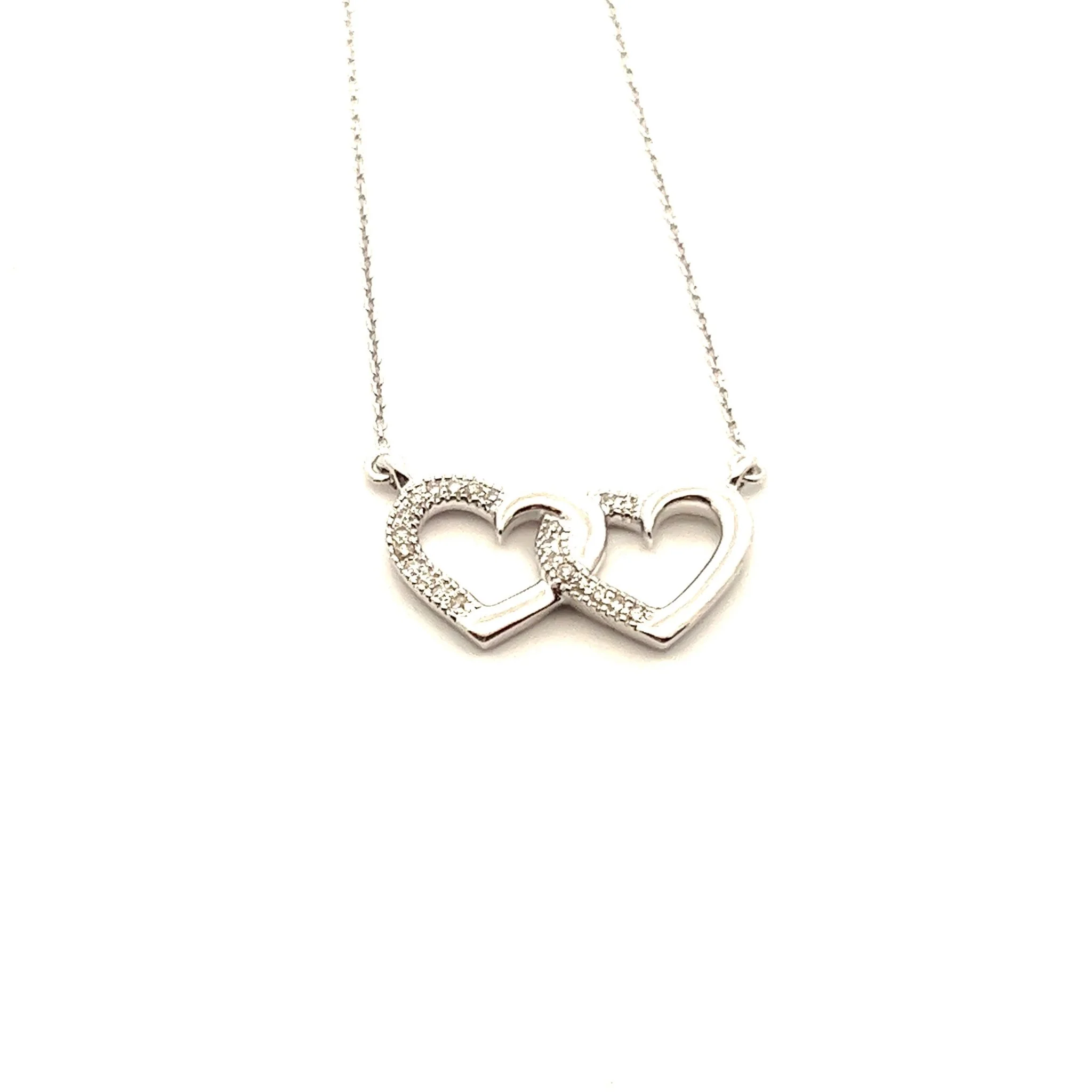 14k White Gold Double Heart Diamond Necklace - Image 2