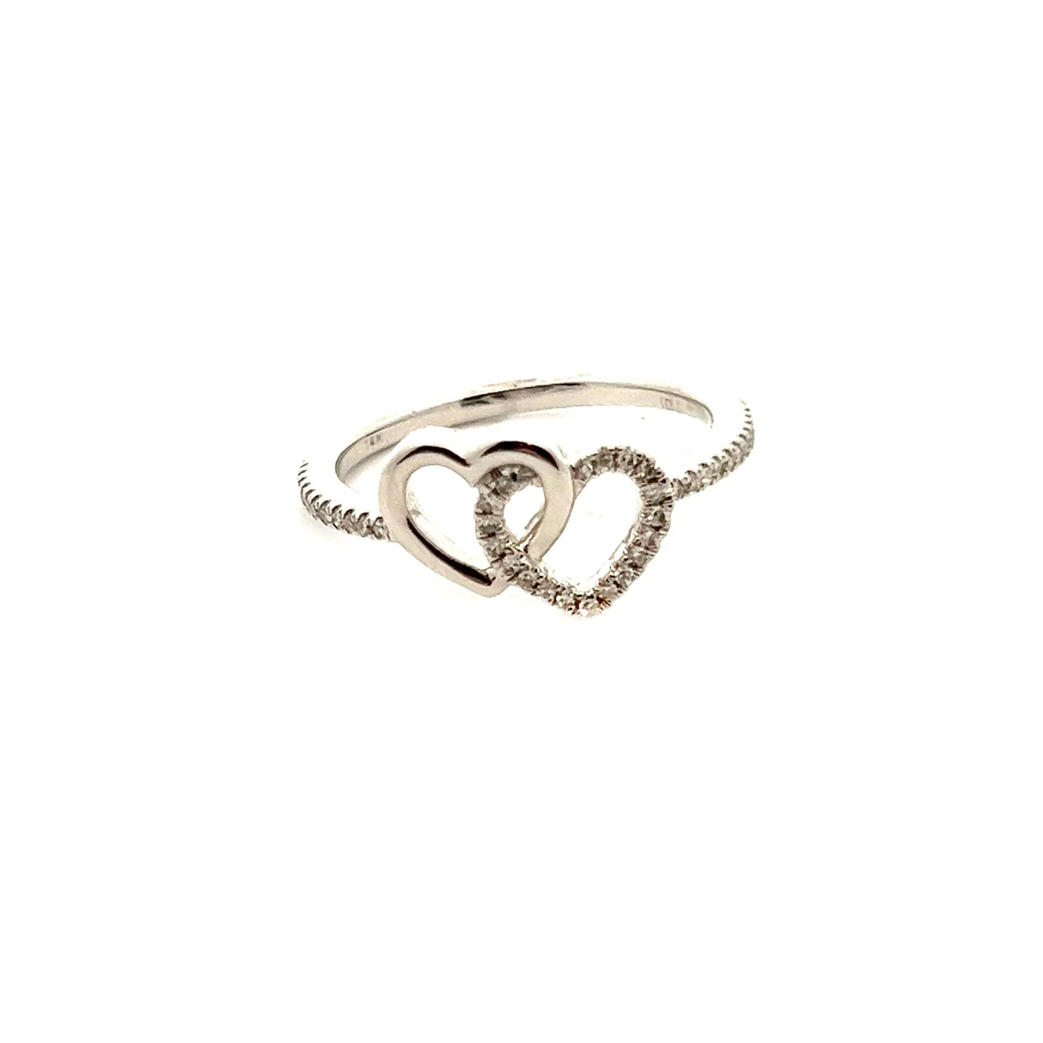 14K White Gold Double Heart Diamond Ring