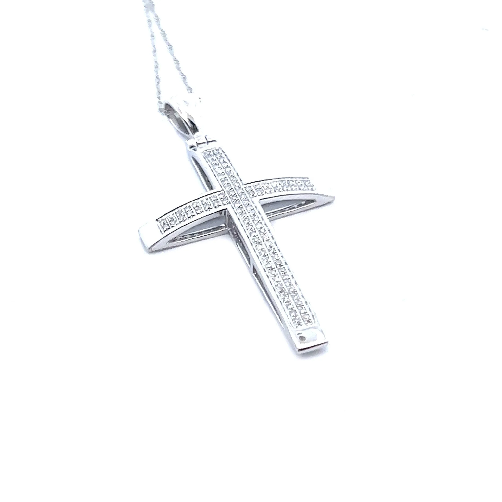 14K White Gold Double Row Diamond Cross Necklace - Image 2
