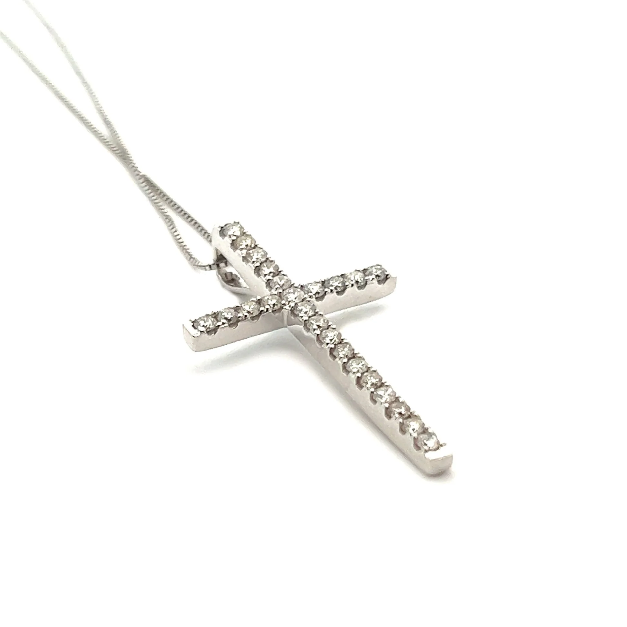 14K White Gold Diamond Cross Necklace - Image 2