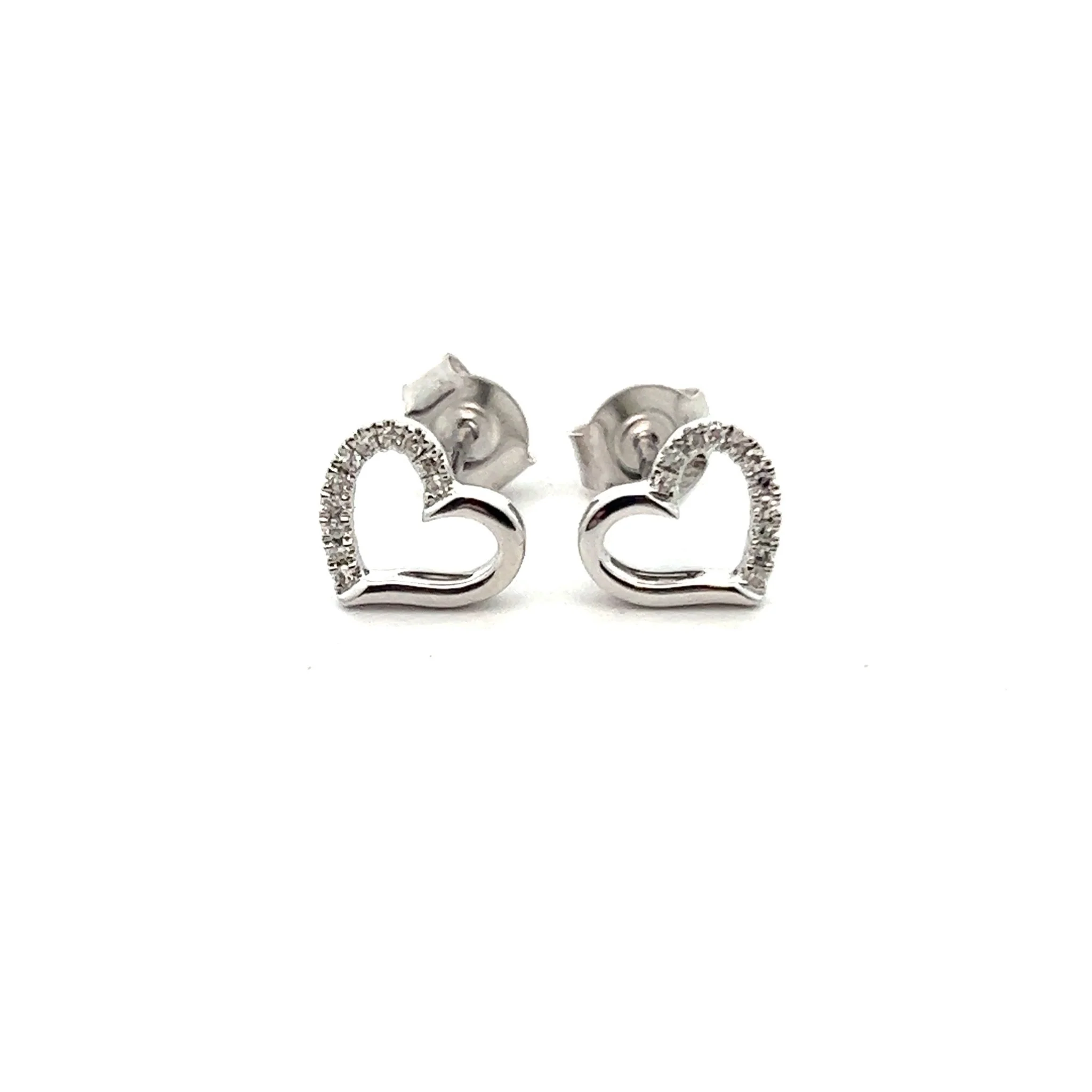 14K White Gold Heart Diamond Earrings