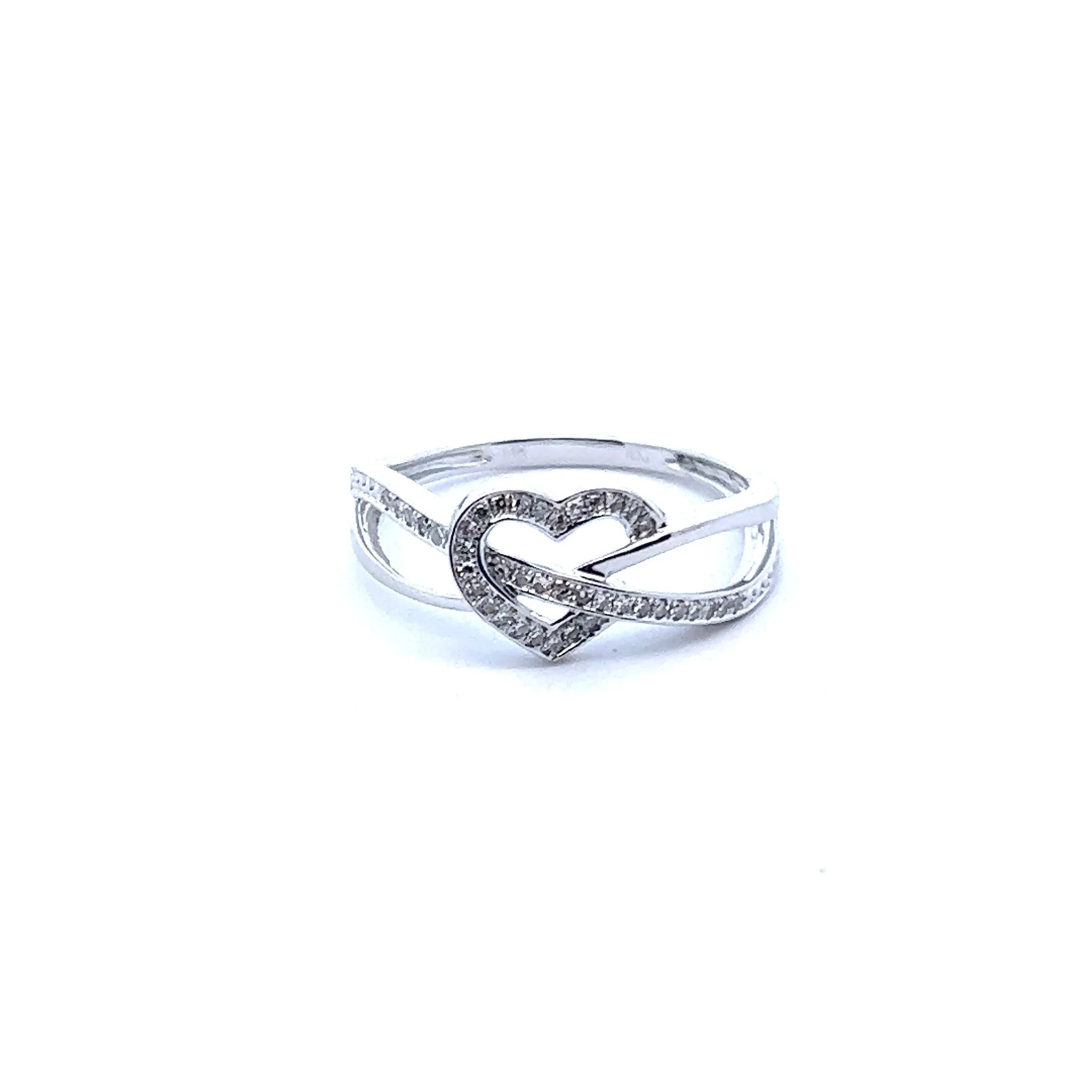 14K White Gold Interwoven Heart Diamond Ring - Image 2
