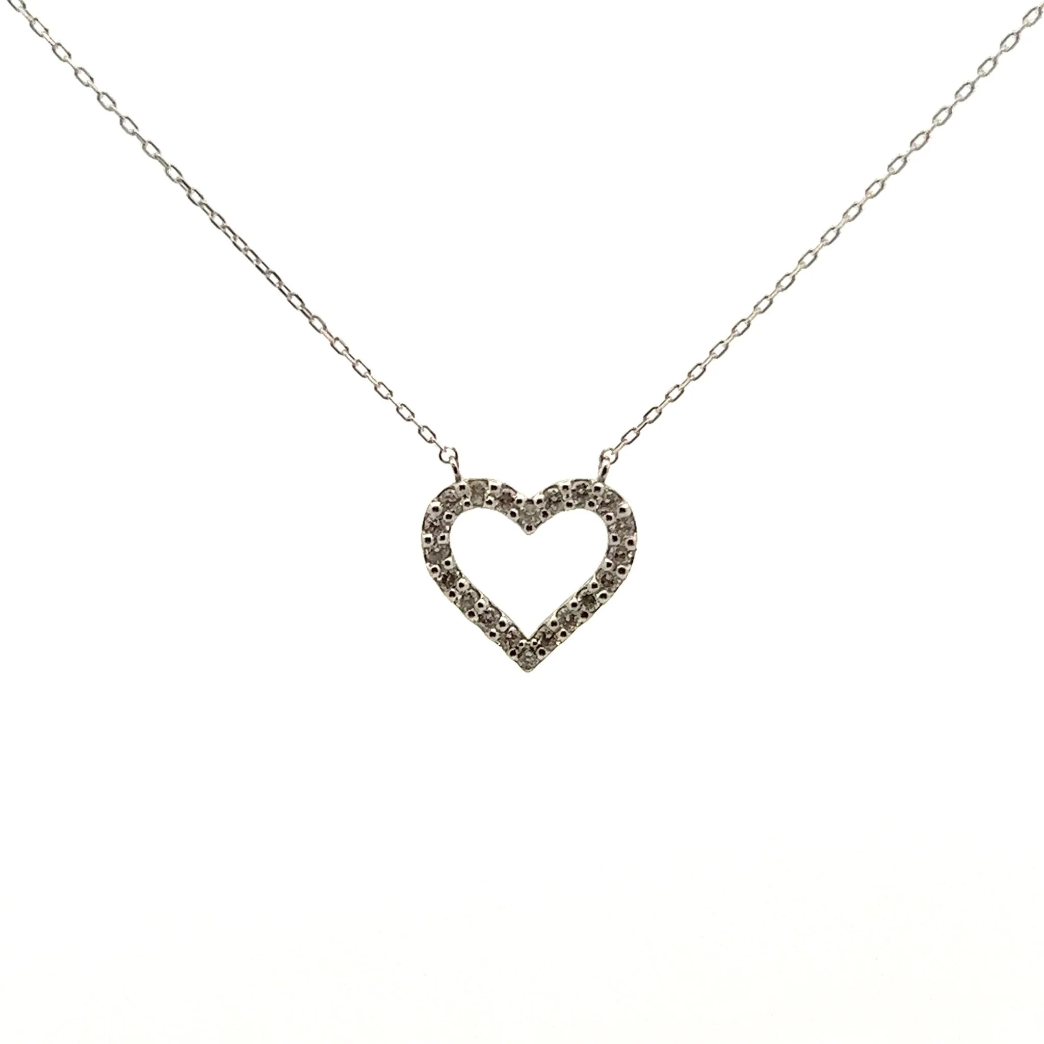 14k White Gold Open Heart Diamond Necklace
