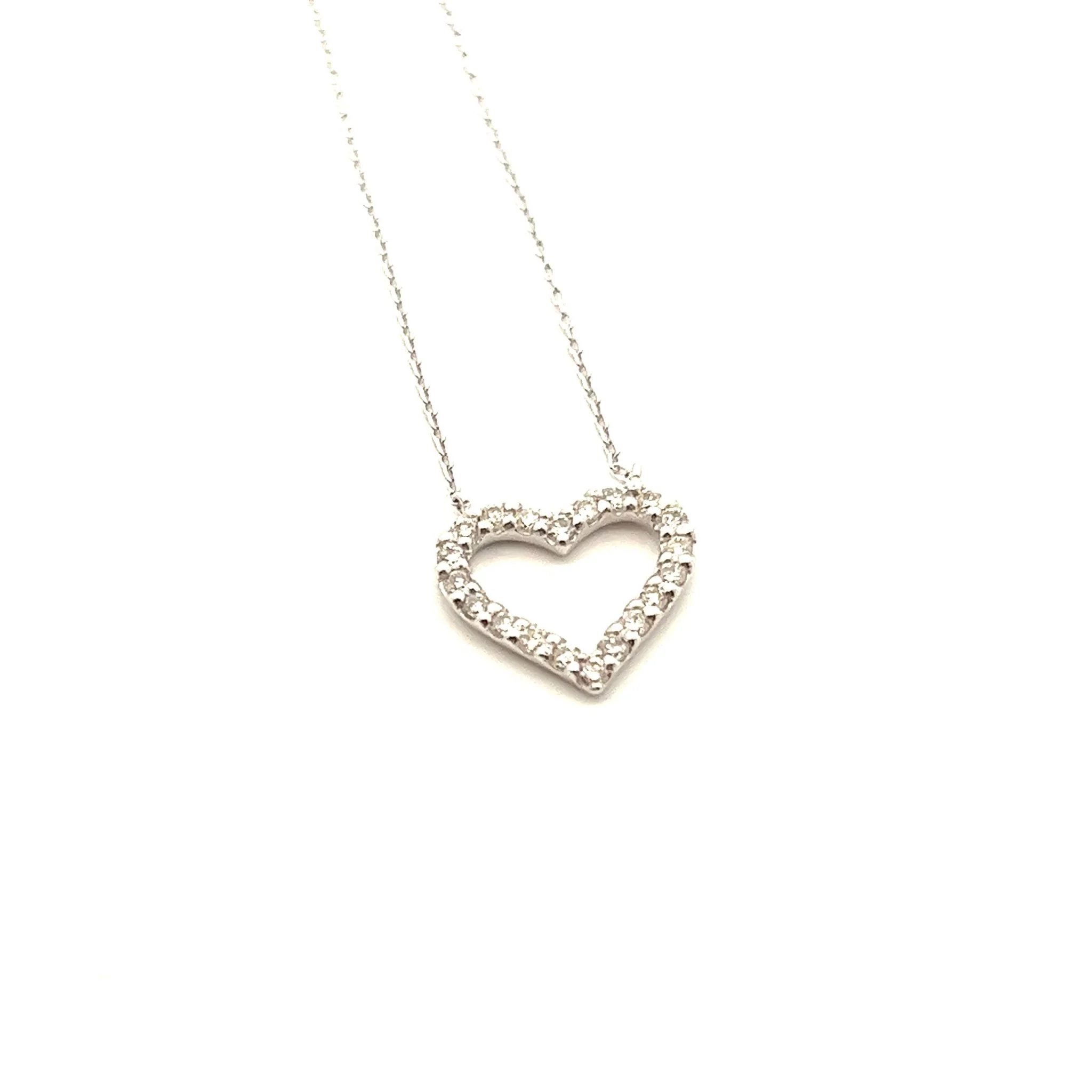 14k White Gold Open Heart Diamond Necklace - Image 2