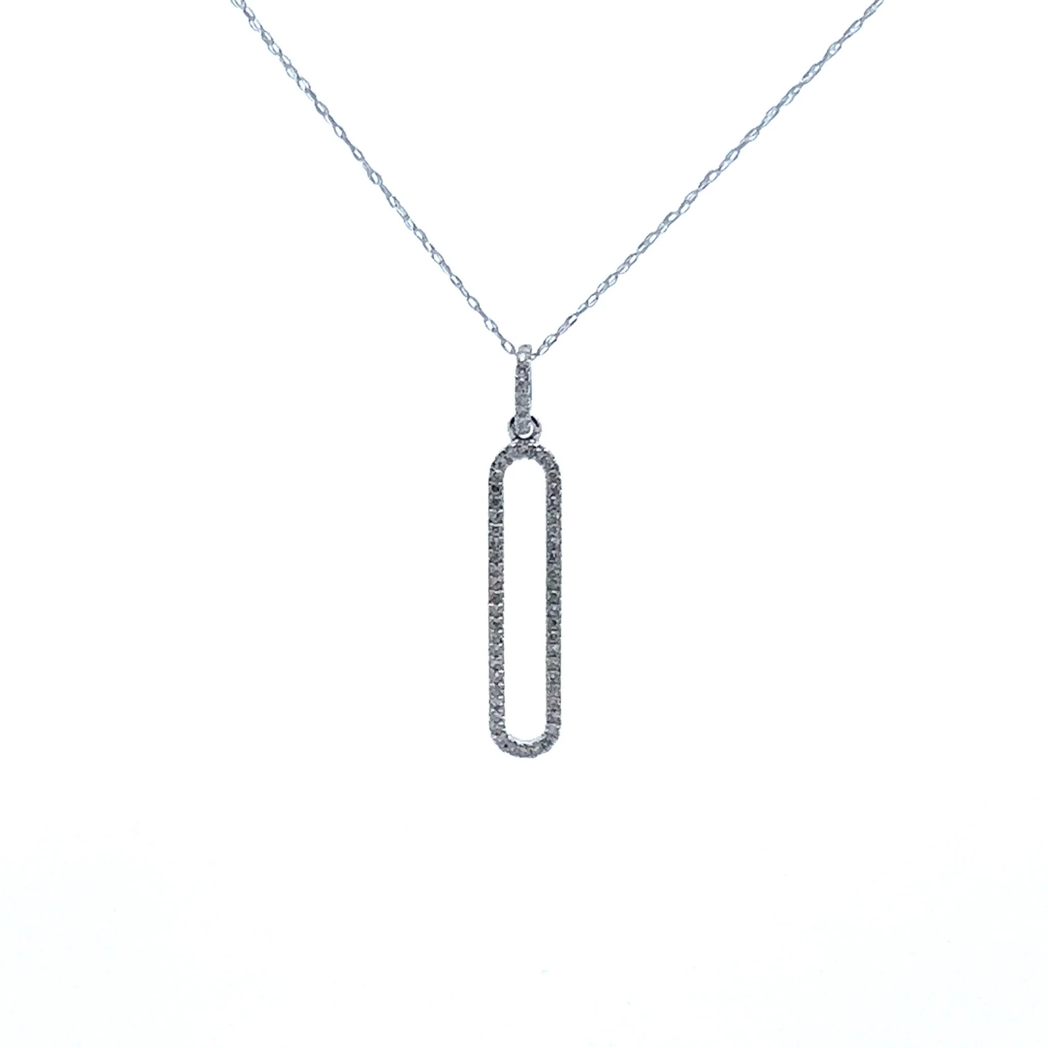 14K White Gold Oval Pendant with Diamonds