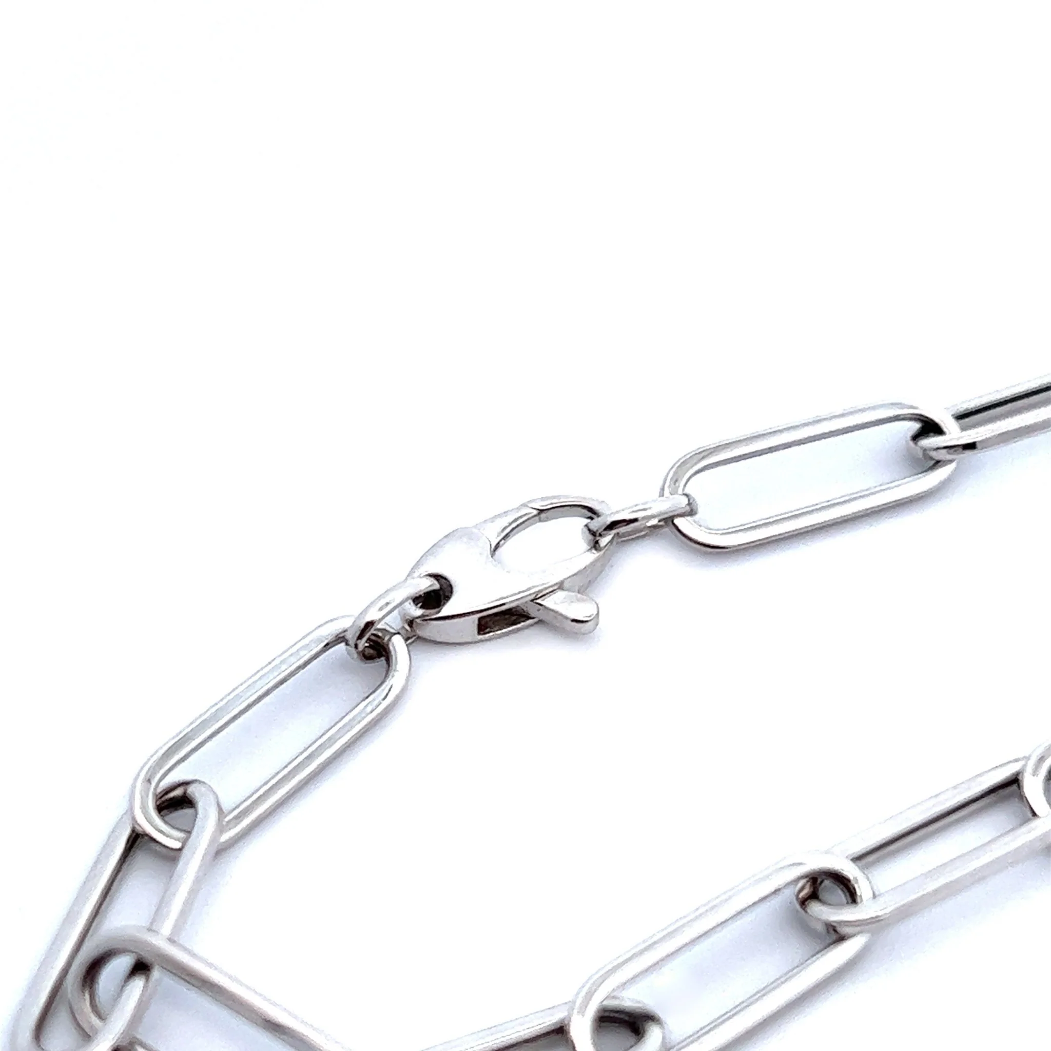 14K White Gold Triple Diamond Link Paper Clip Necklace - Image 5