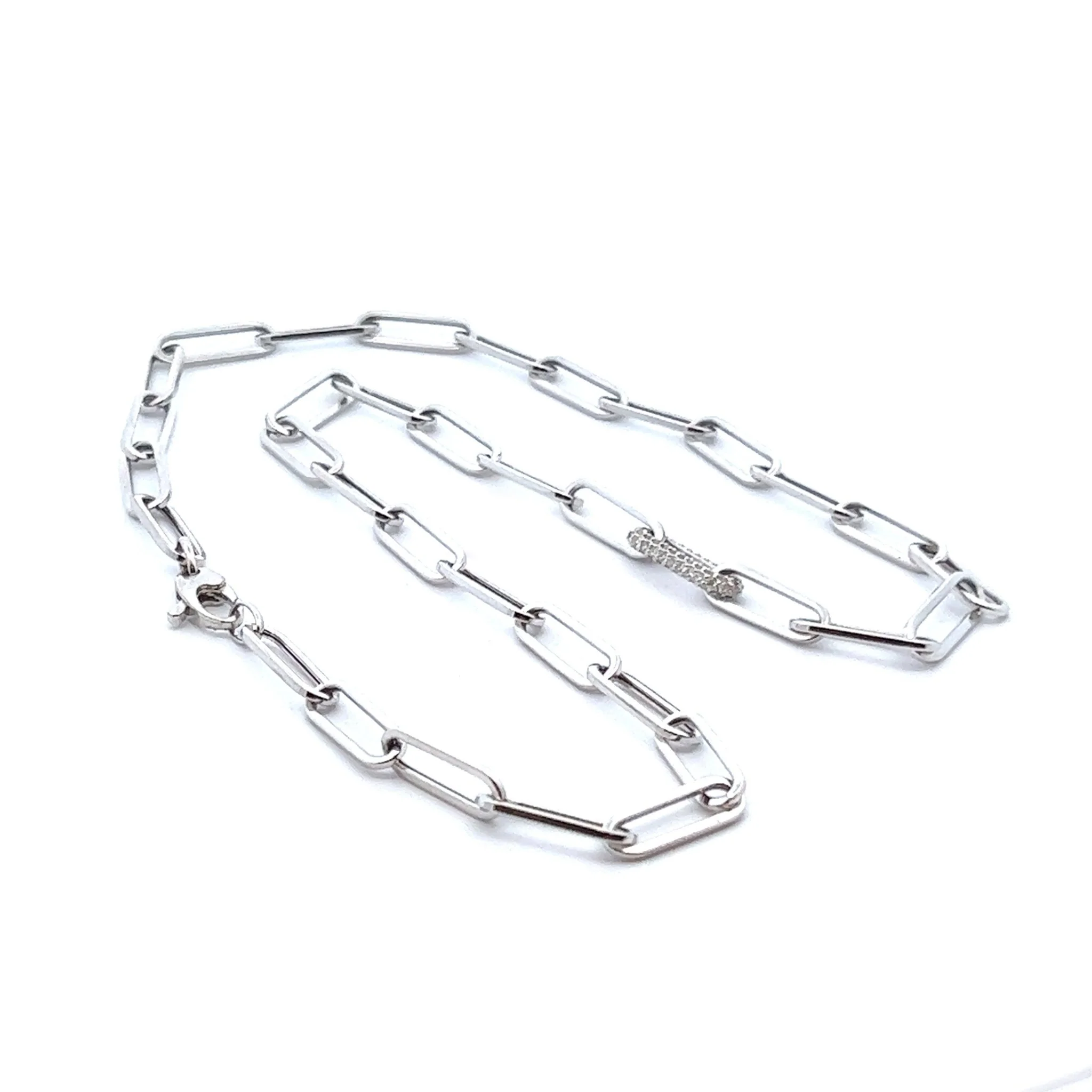 14K White Gold Paper Clip Necklace with Diamond Loop - Image 2