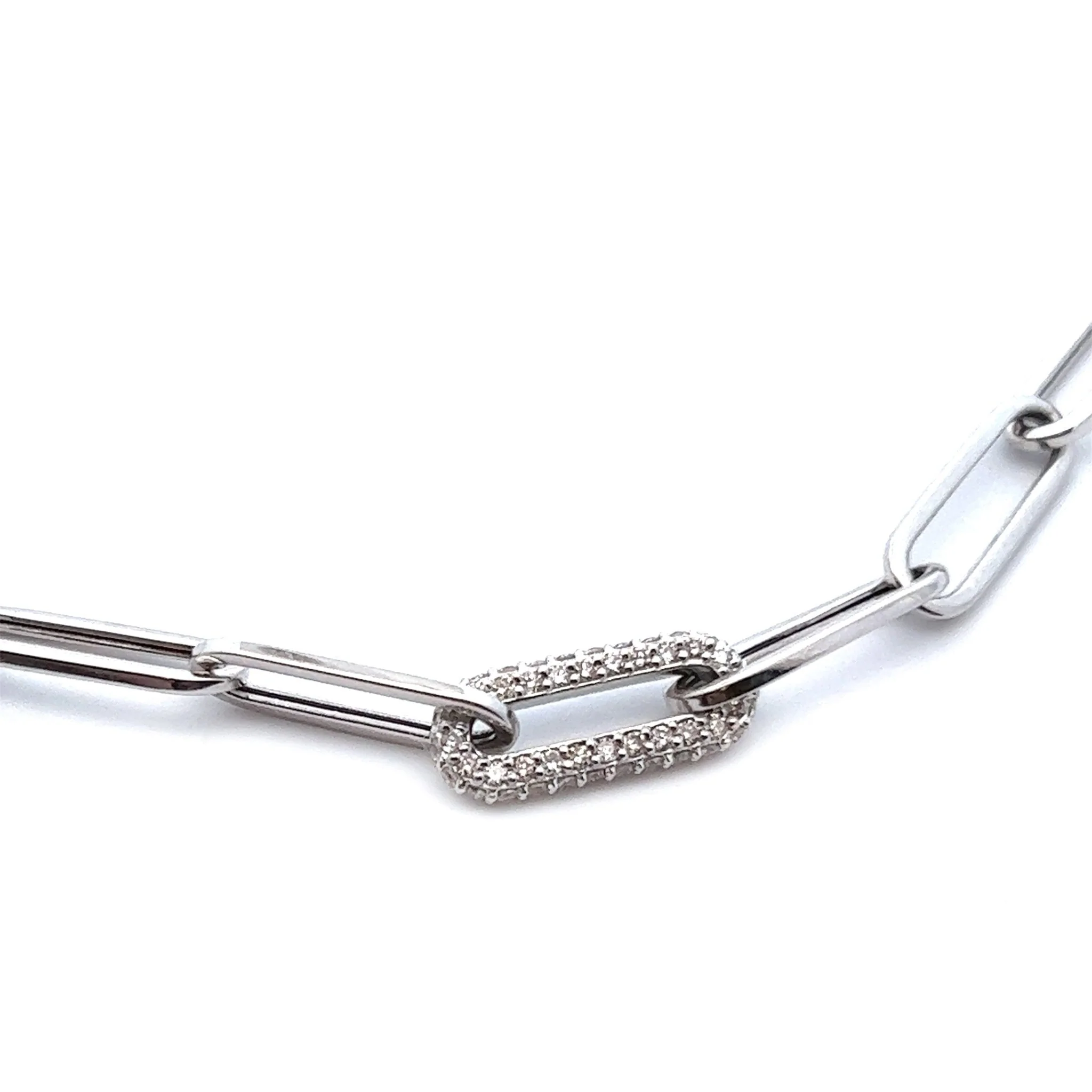 14K White Gold Paper Clip Necklace with Diamond Loop - Image 4