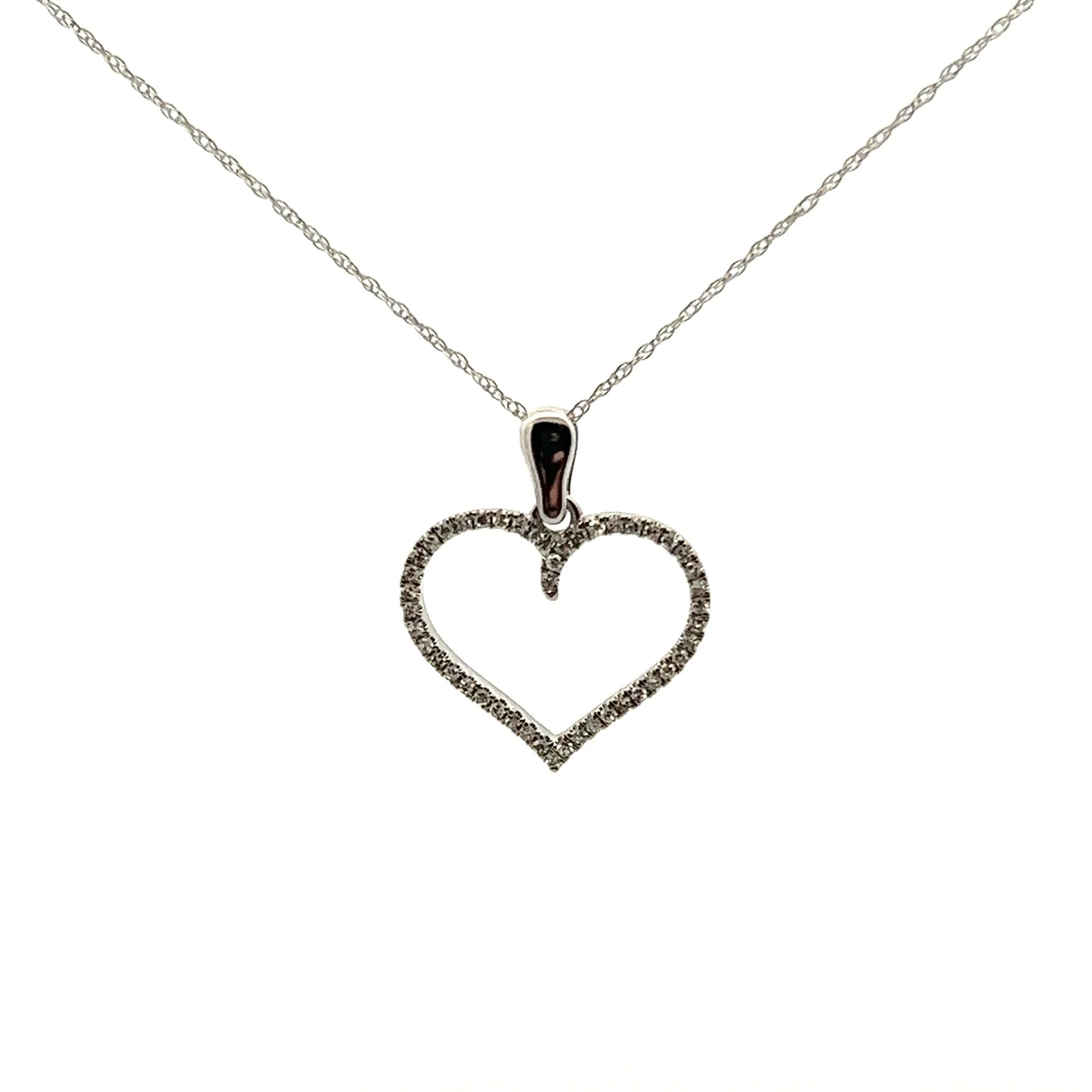 14k White Gold Perfect Open Heart Diamond Necklace