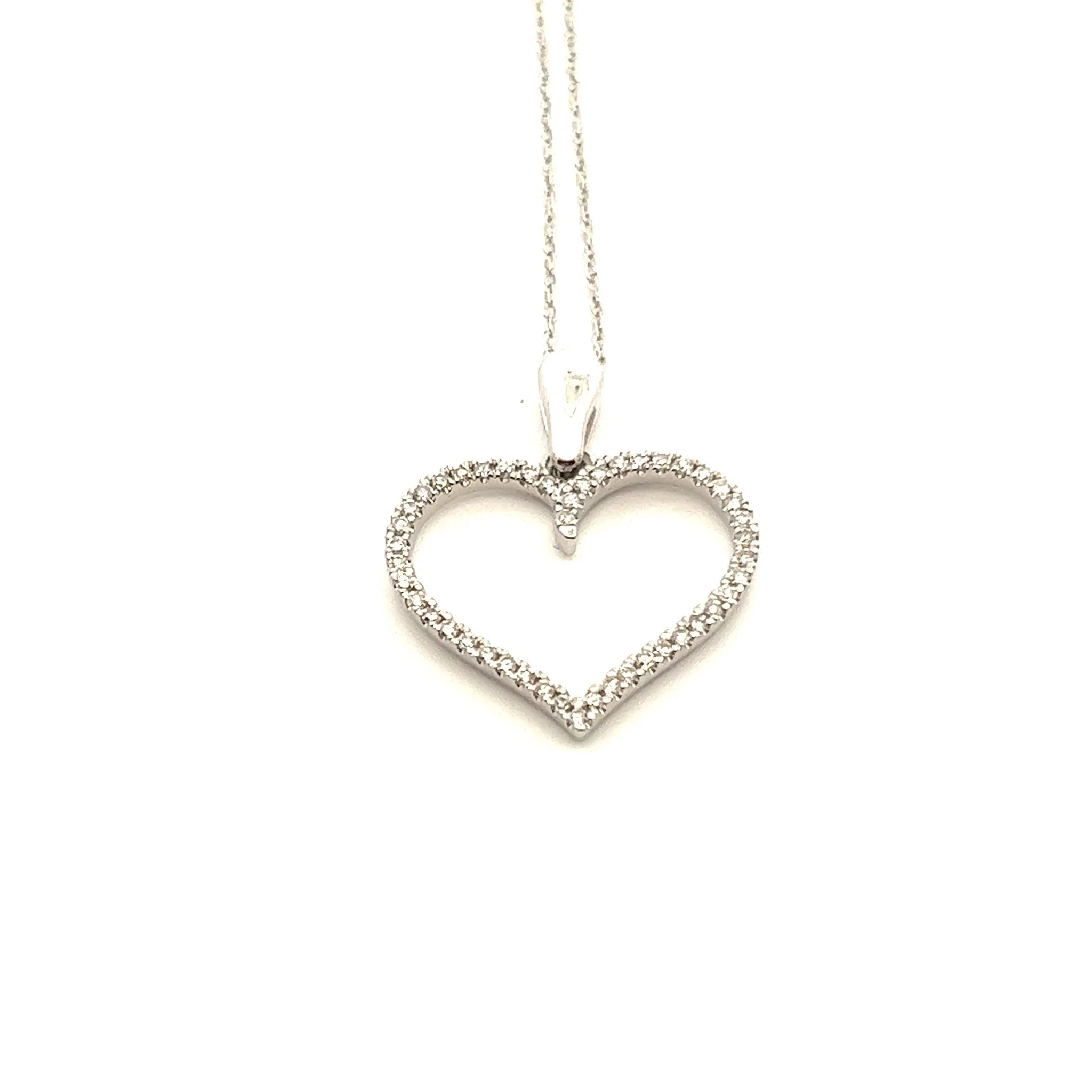 14k White Gold Perfect Open Heart Diamond Necklace - Image 2