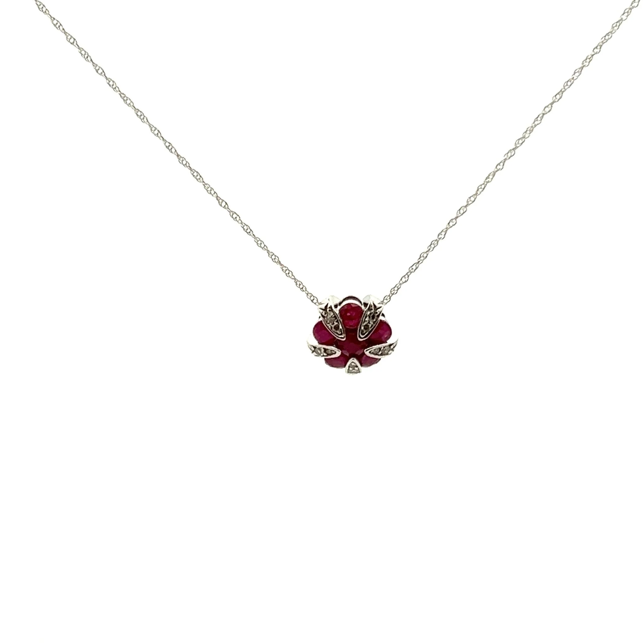 14k White Gold Ruby Pentagon Necklace