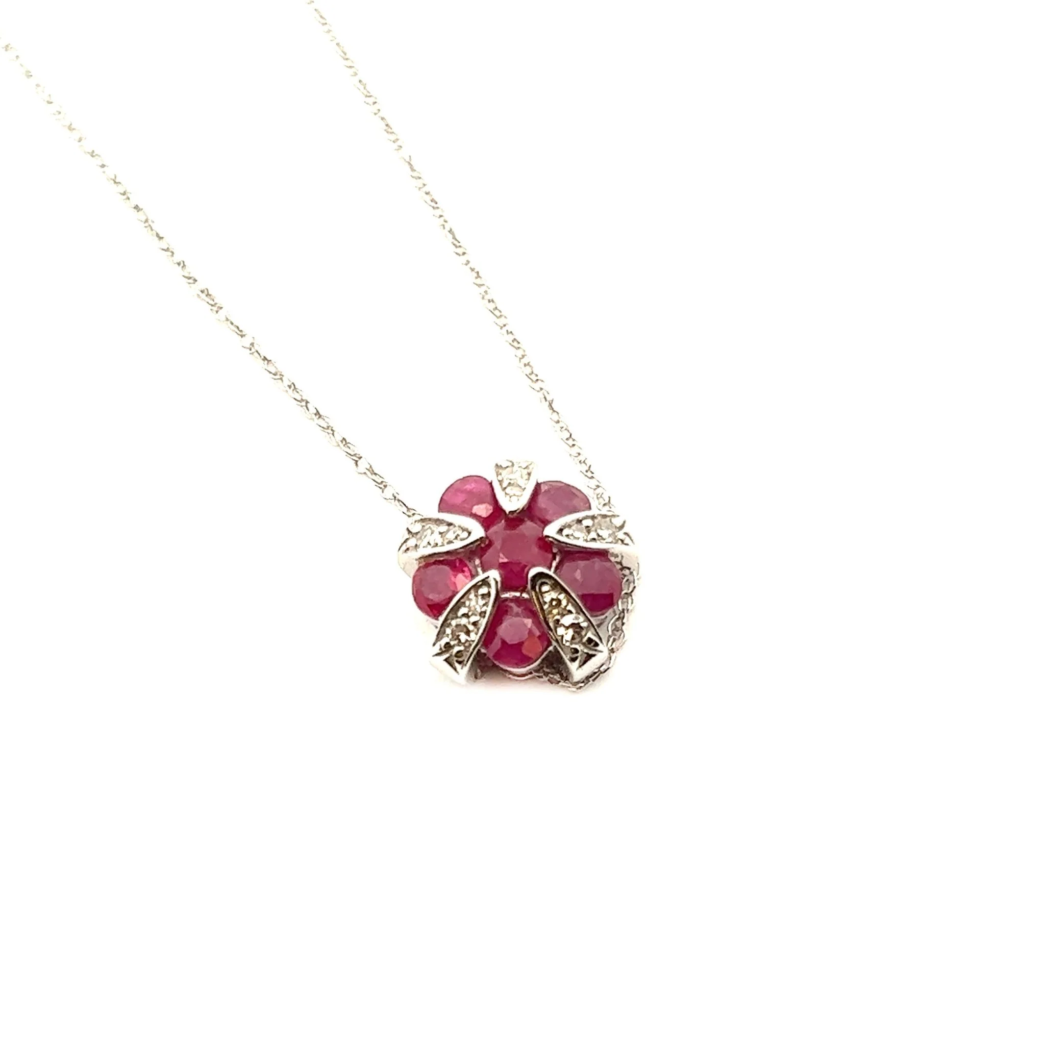 14k White Gold Ruby Pentagon Necklace - Image 2