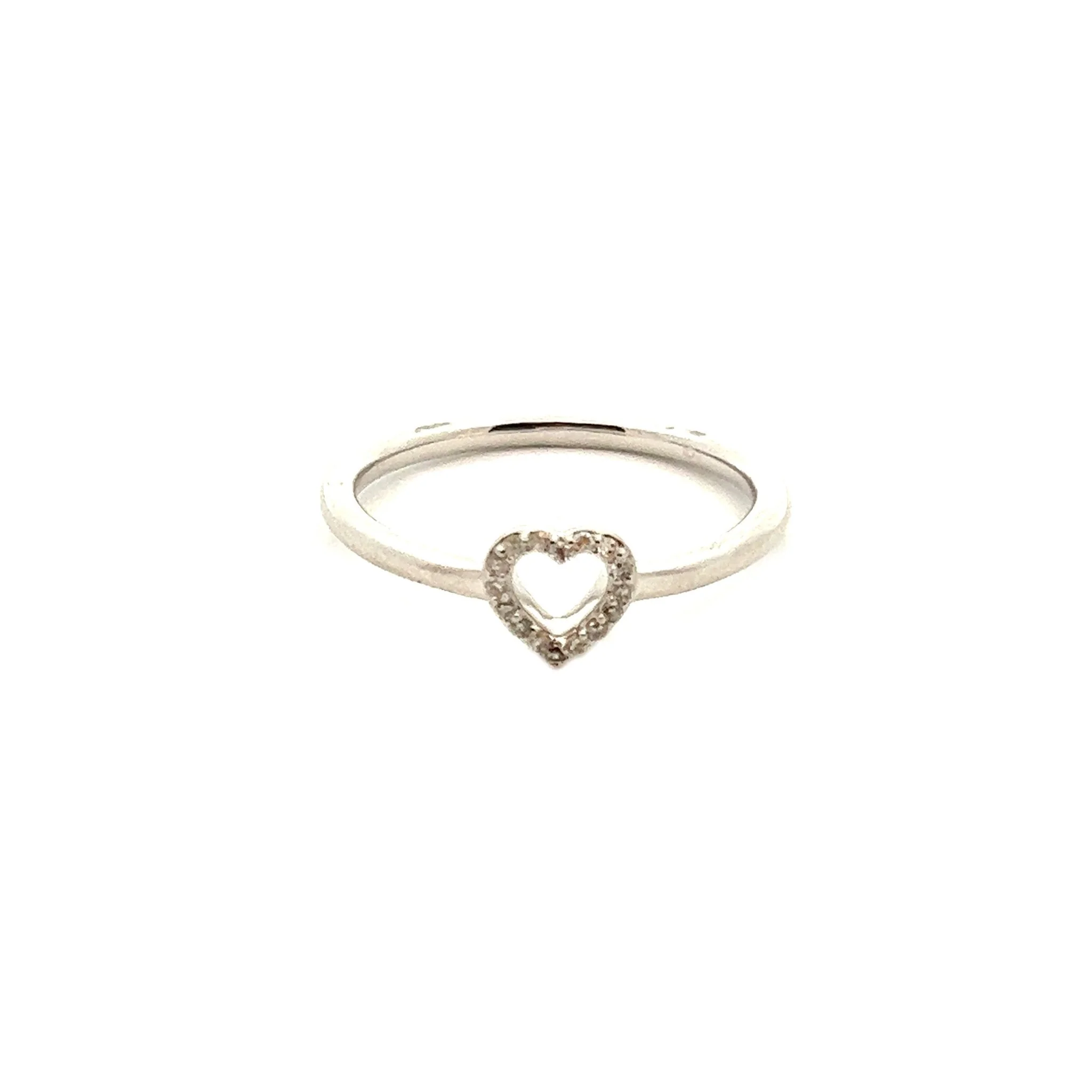 14K White Gold Open Heart Diamond Ring