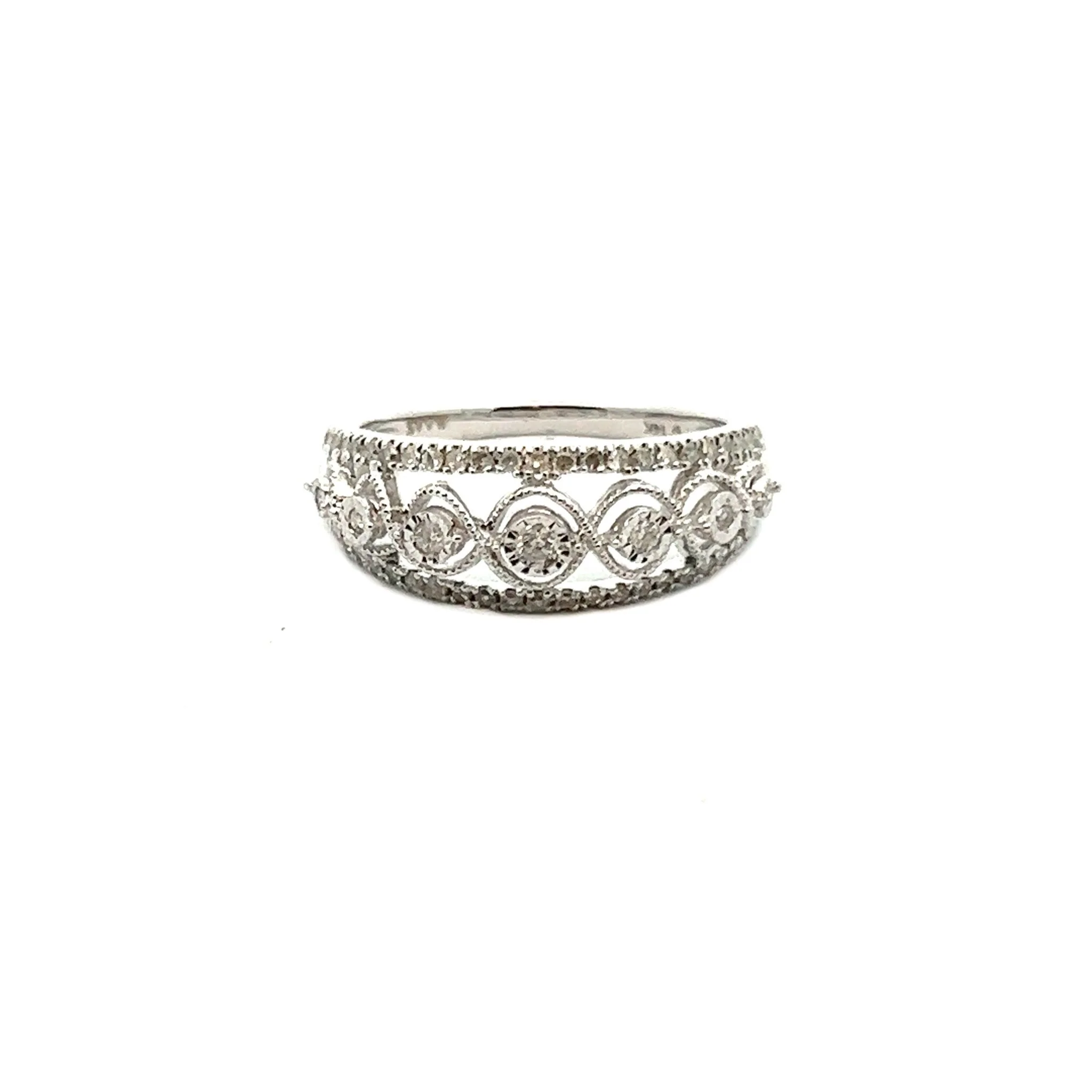 14K White Gold Spiral Diamond Ring