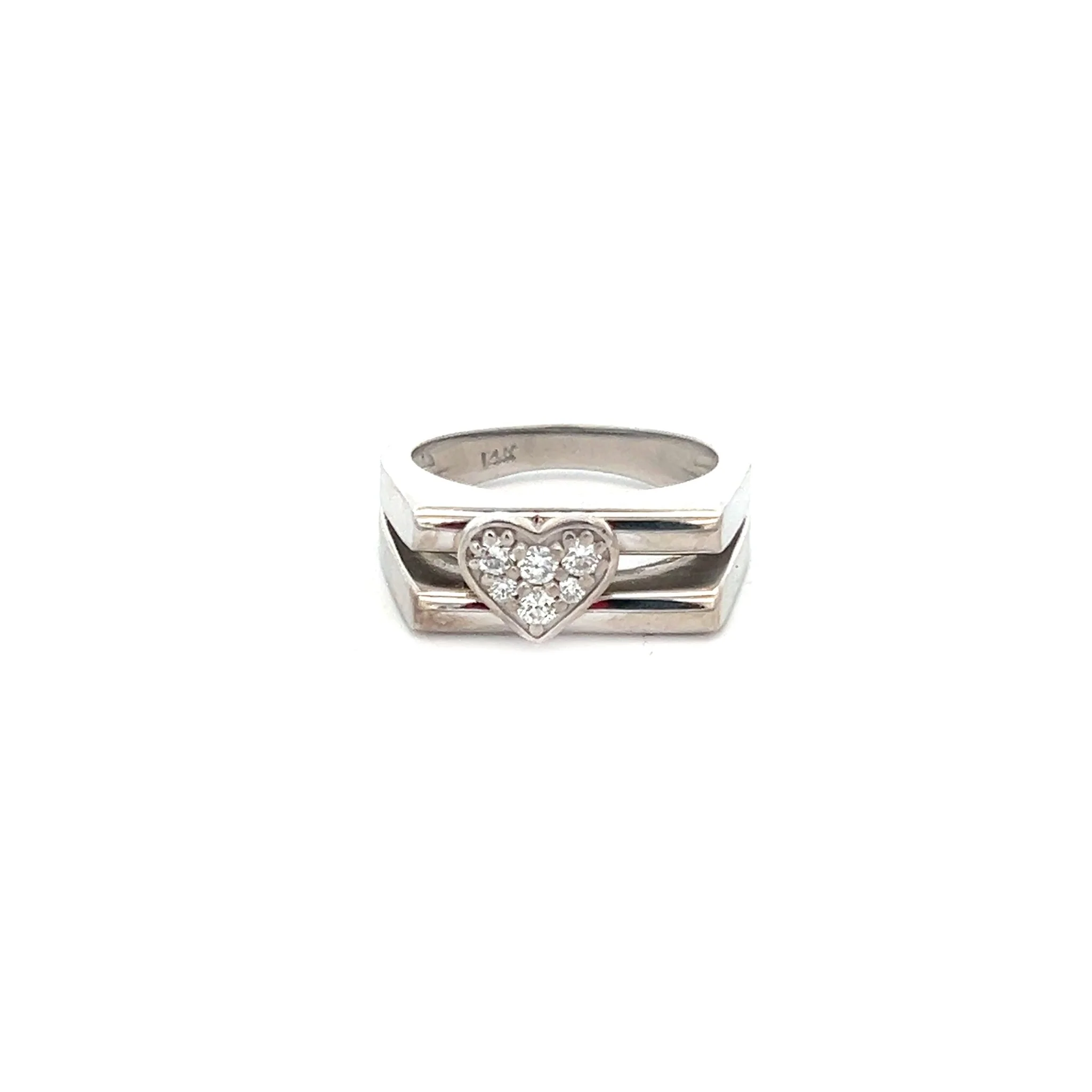 14K White Gold Split Ring with Diamond Heart