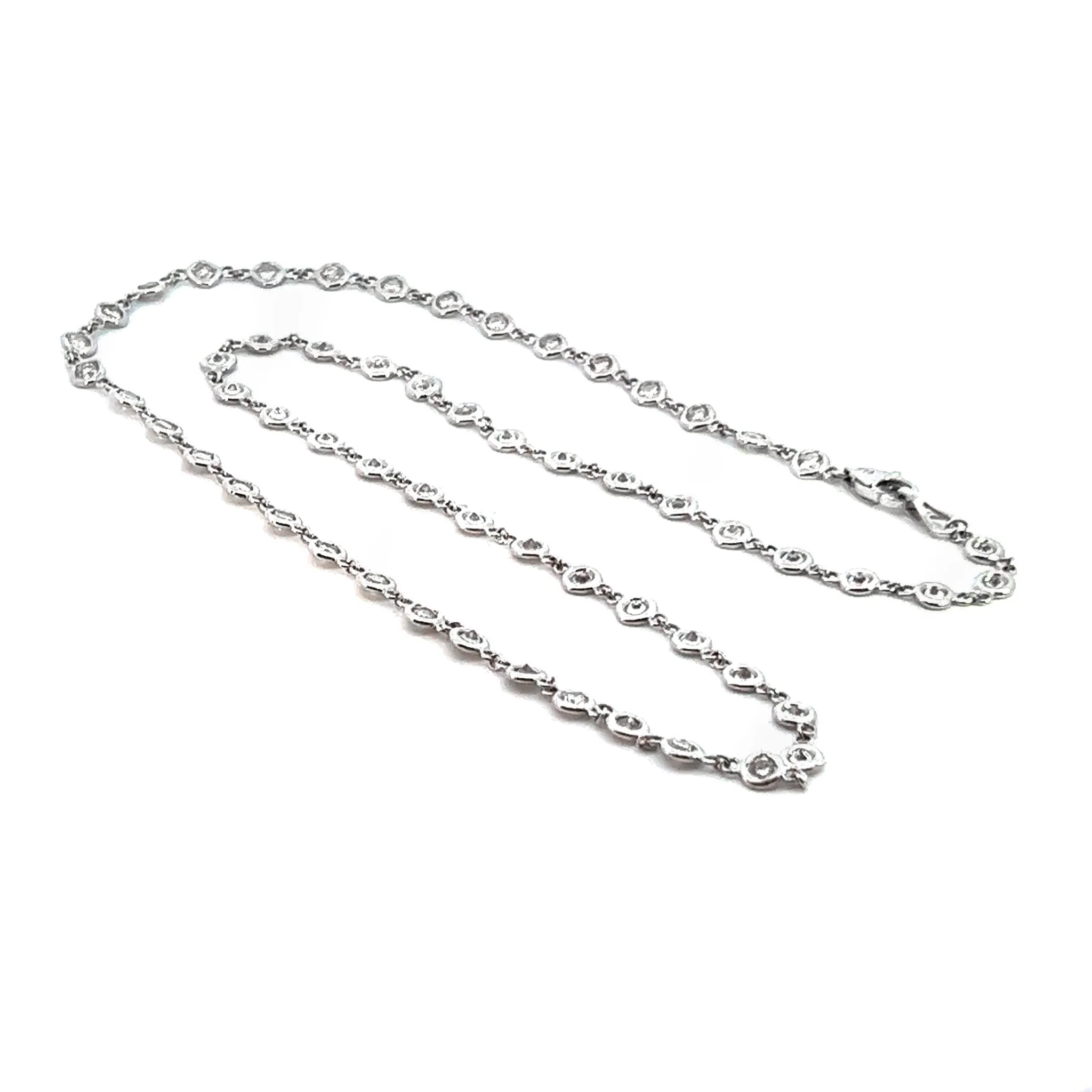 14k White Gold Station Necklace with Diamonds - Image 2