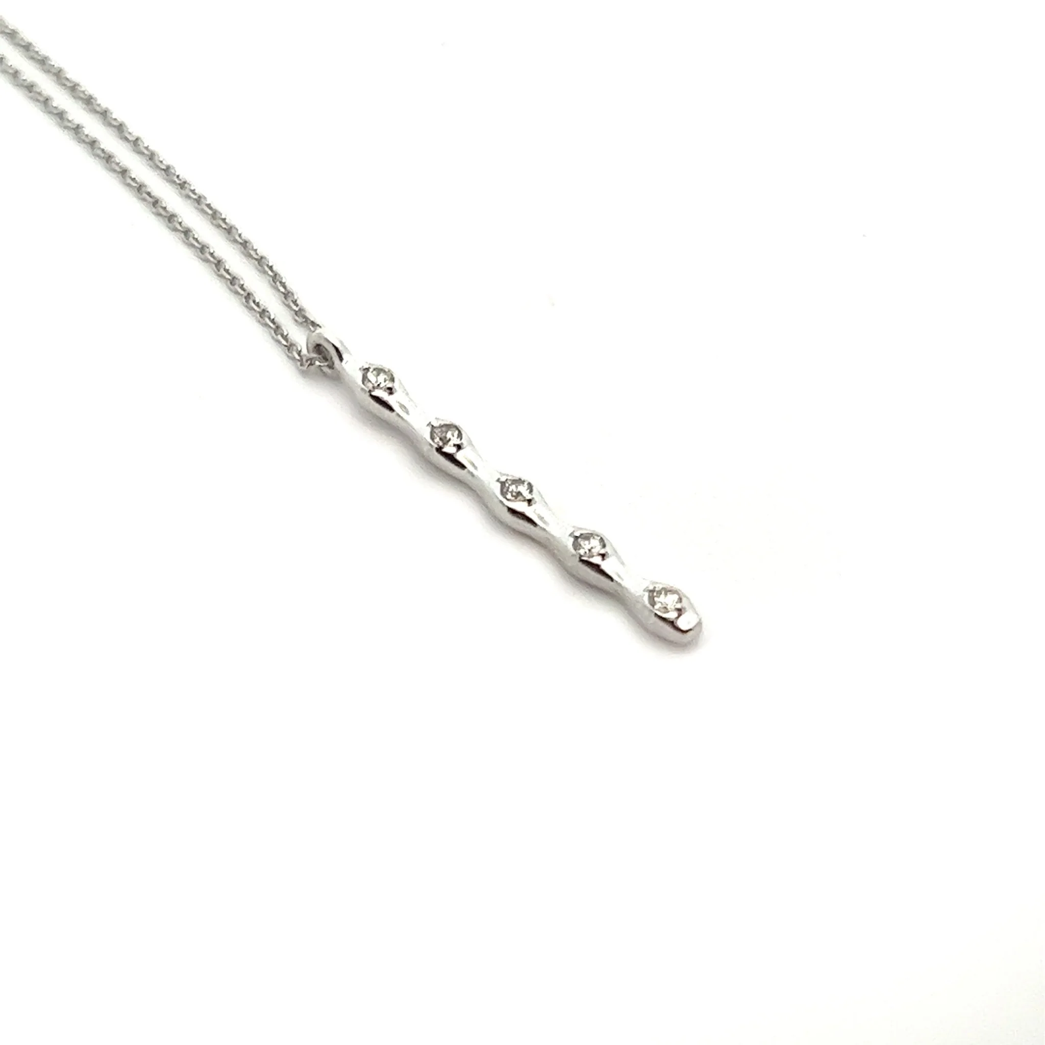 14K White Gold Stem Pendant Diamond Necklace - Image 2