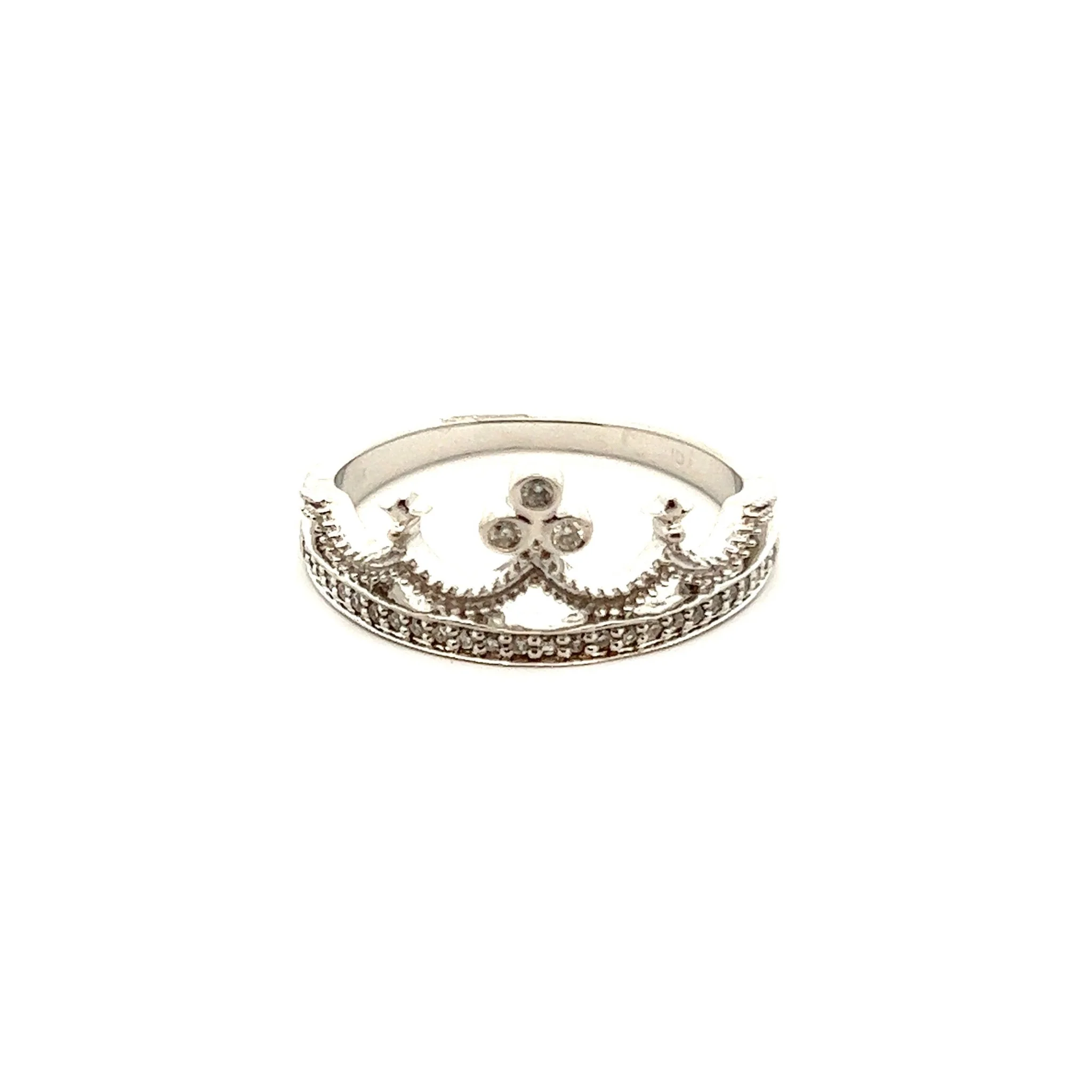 14K White Gold Diamond Crown Ring