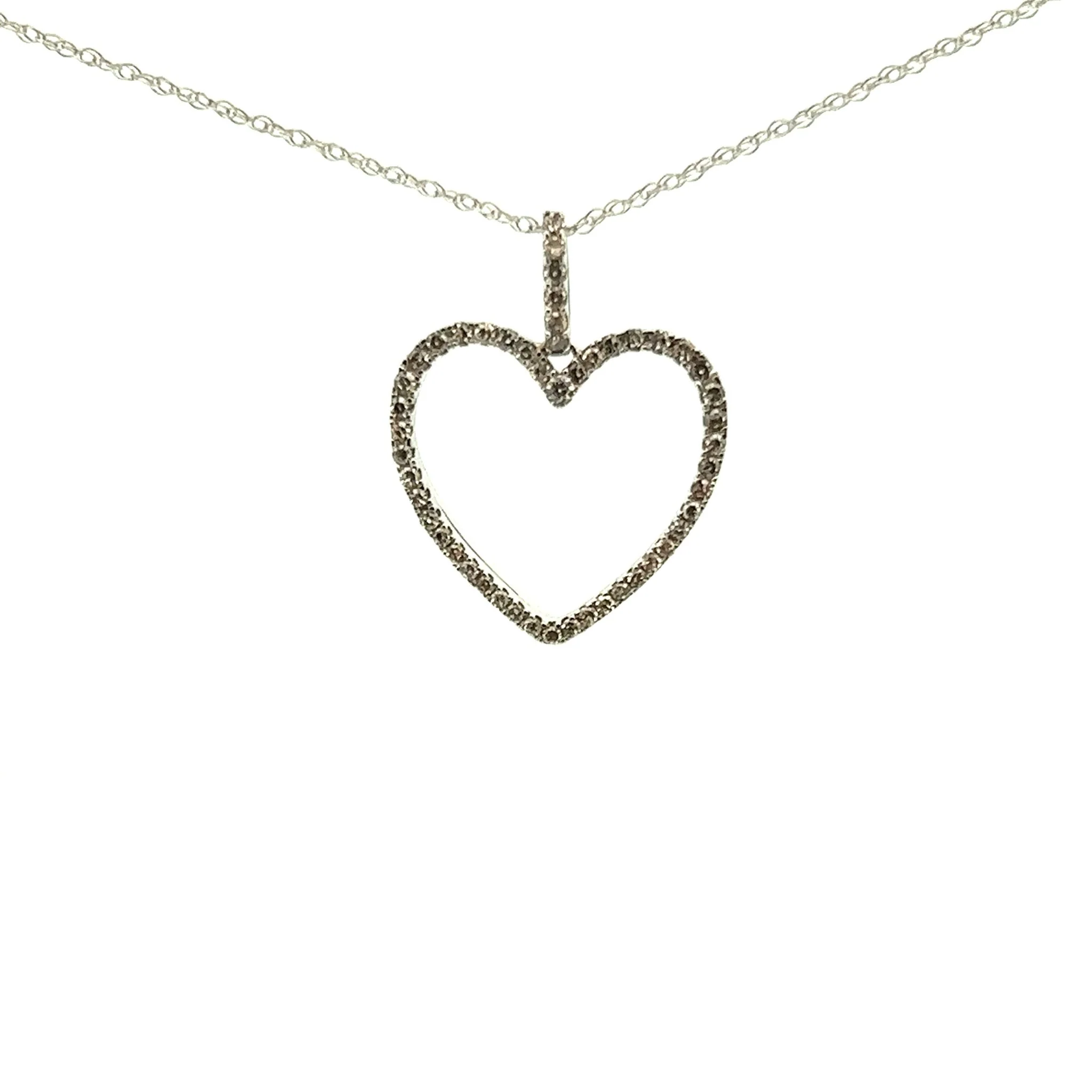 14k White Gold Wide Open Heart Diamond Necklace