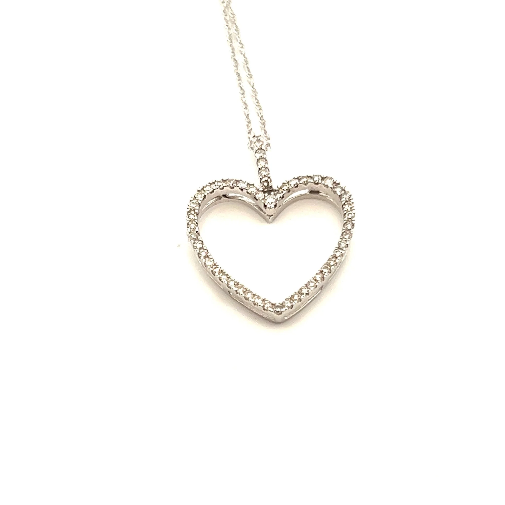 14k White Gold Wide Open Heart Diamond Necklace - Image 2