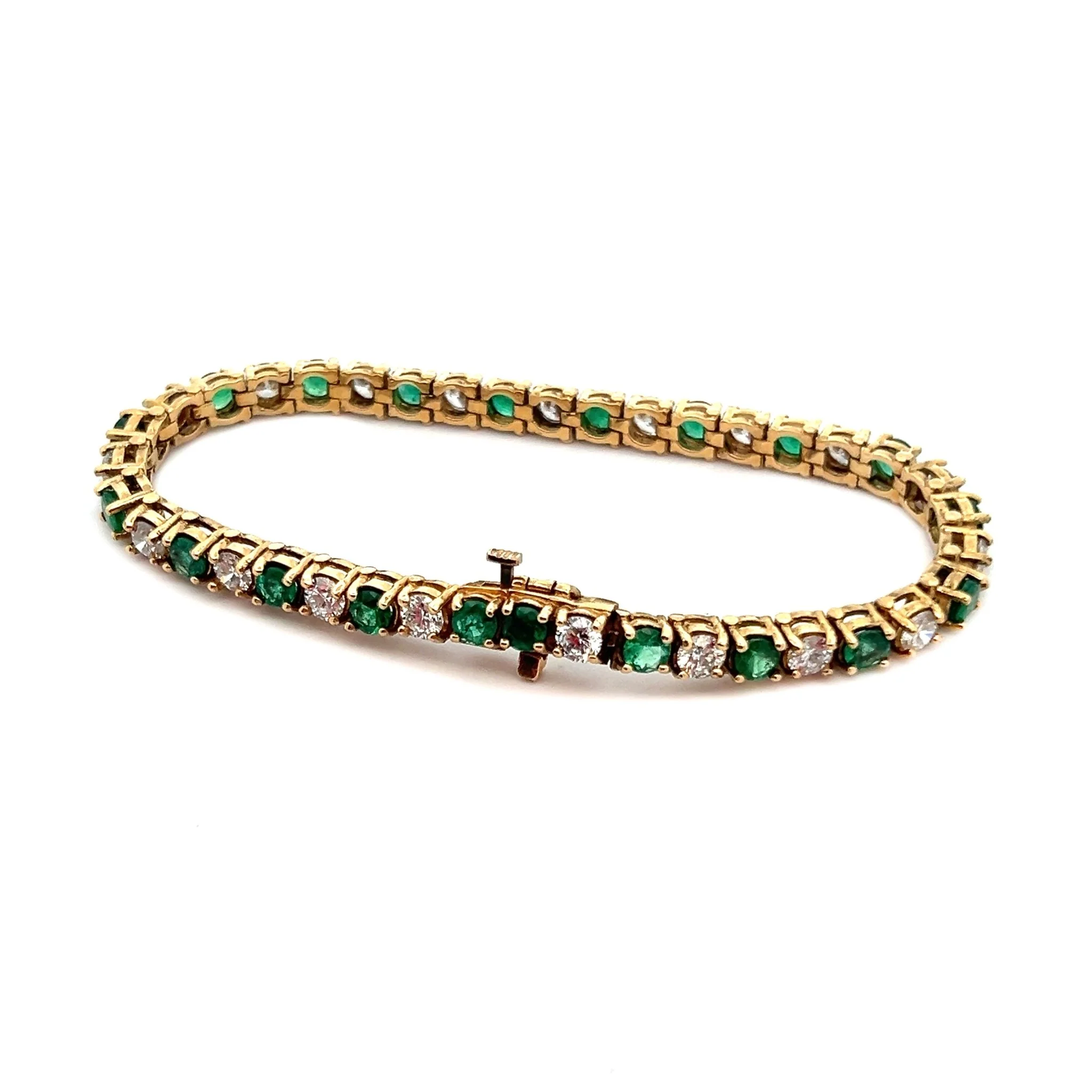 14k Yellow Gold Diamond and Emerald Bracelet - Image 3