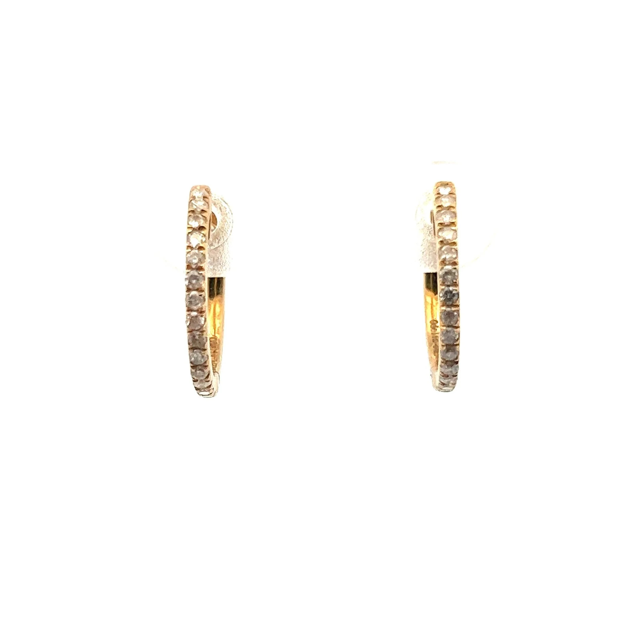 14K Yellow Gold Diamond Bead Hoop Earrings