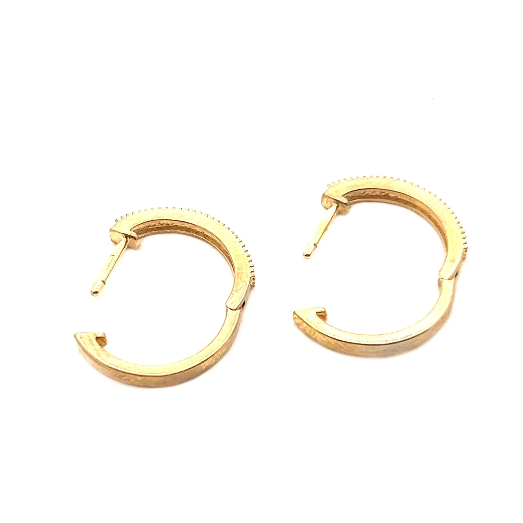 14K Yellow Gold Diamond Bead Hoop Earrings - Image 2