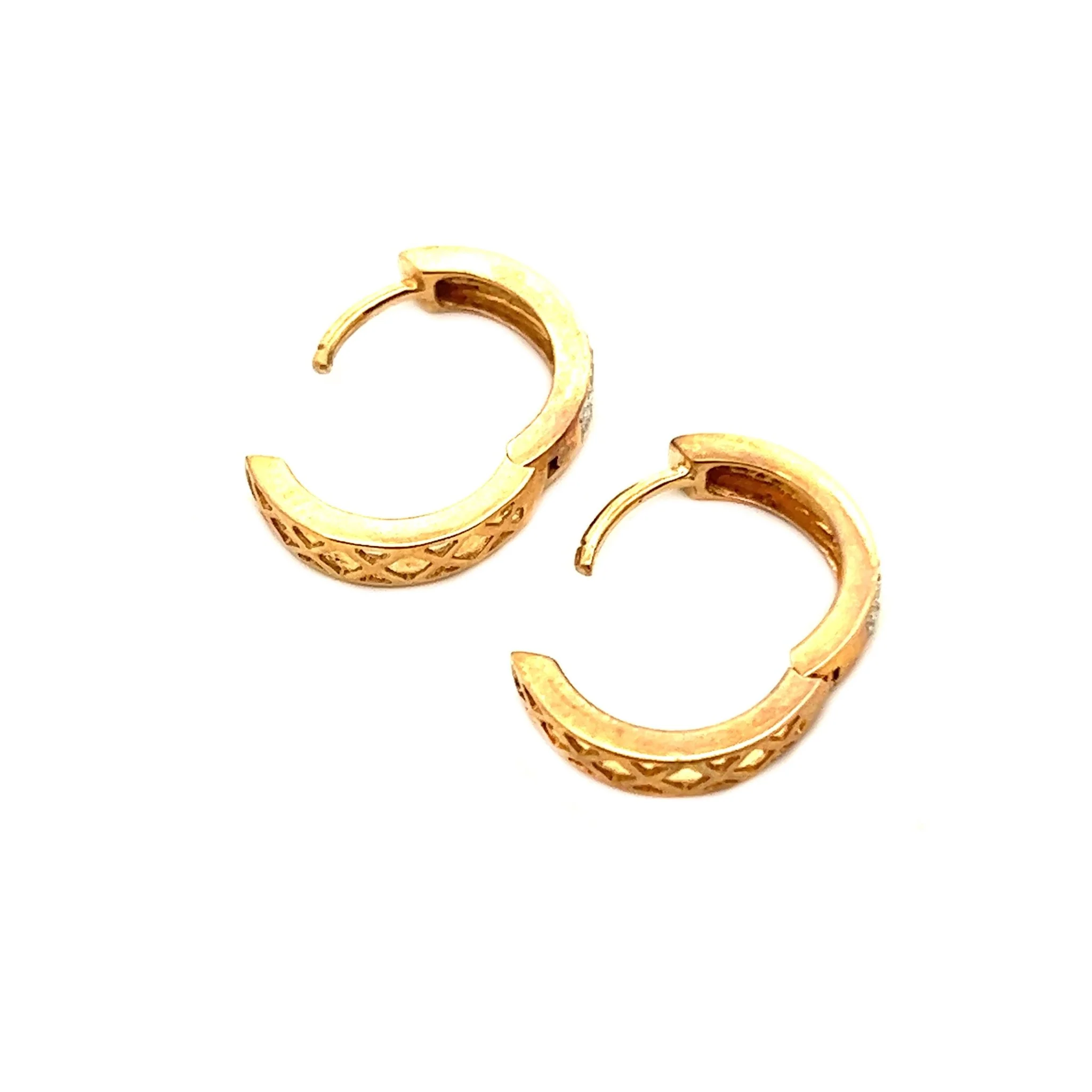 14K Yellow Gold Diamond Huggies Earrings - Image 2