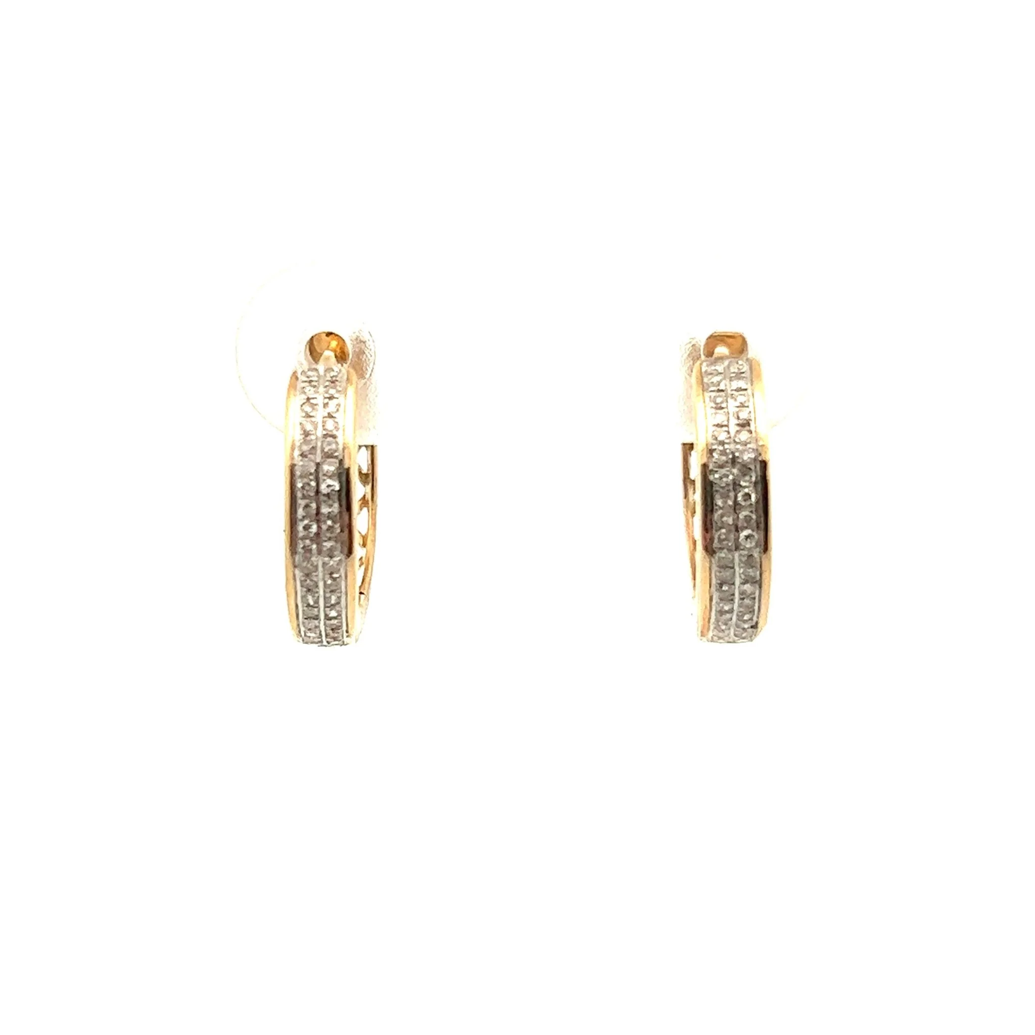 14K Yellow Gold Double Row Diamond Mini Huggie Earrings