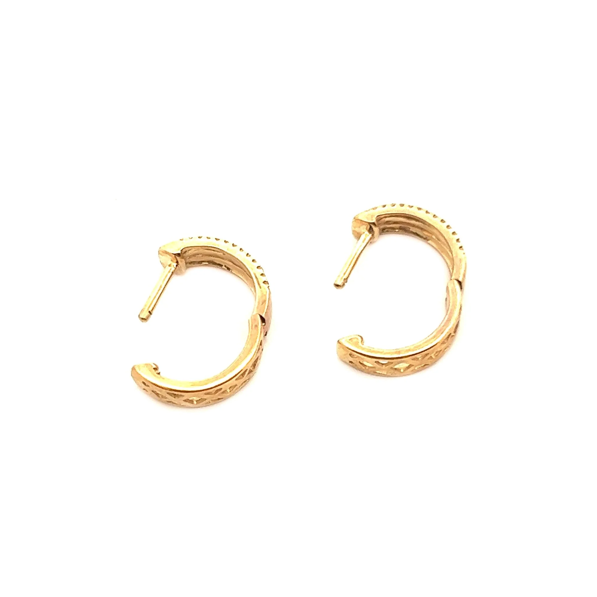 14K Yellow Gold Double Row Diamond Mini Huggie Earrings - Image 2