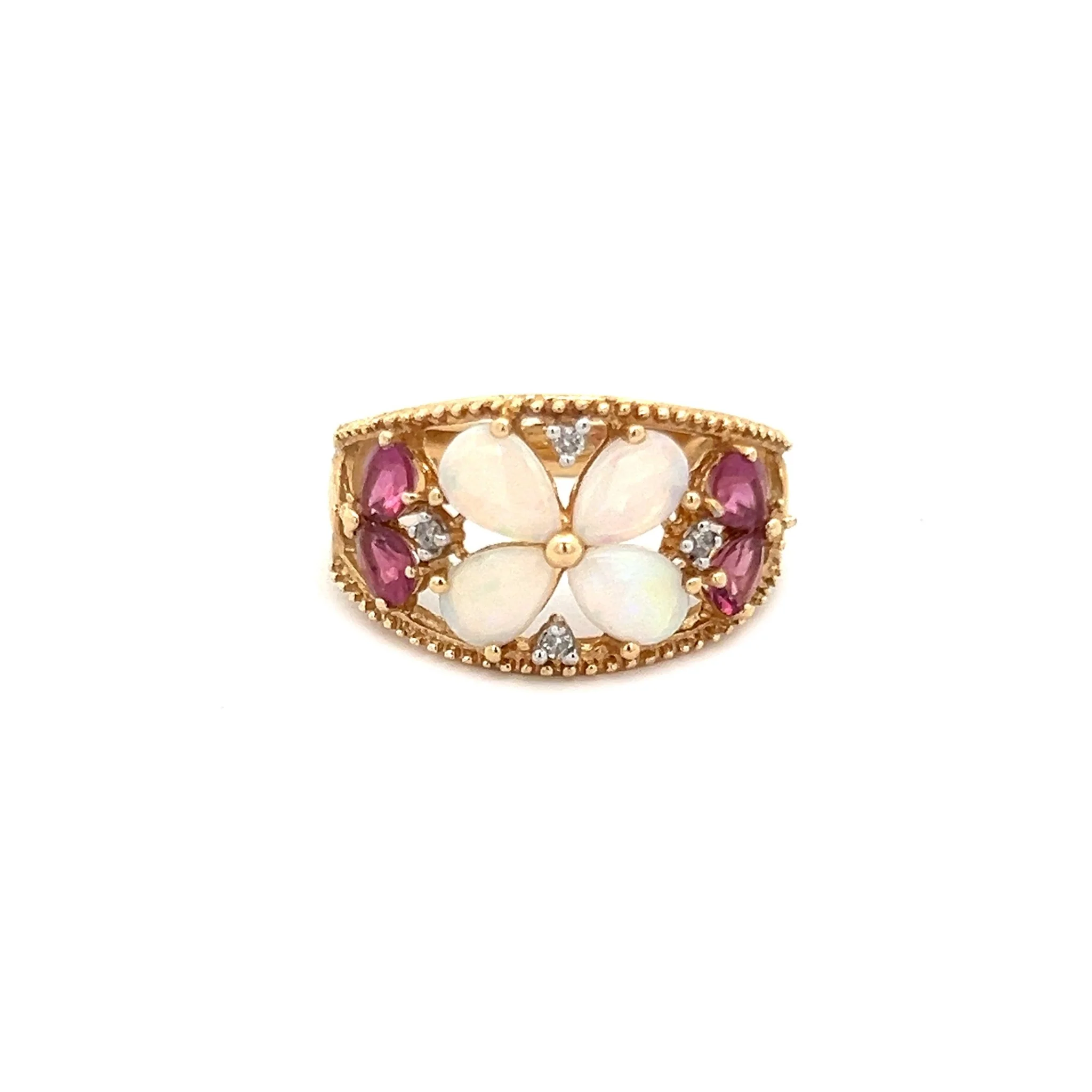 14K Yellow Gold Toumaline and Opal Ring