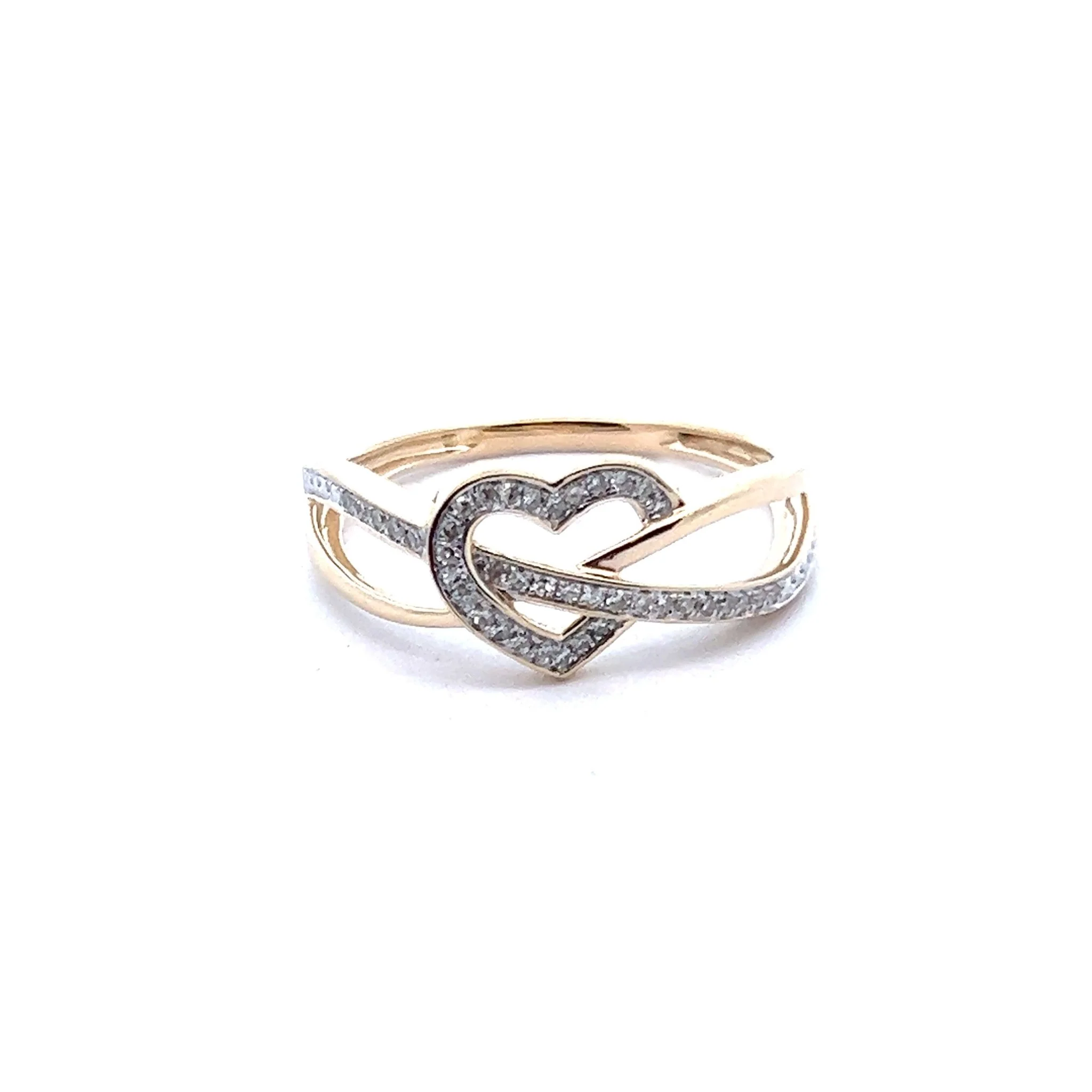14K Yellow Gold Interwoven Heart Diamond Ring