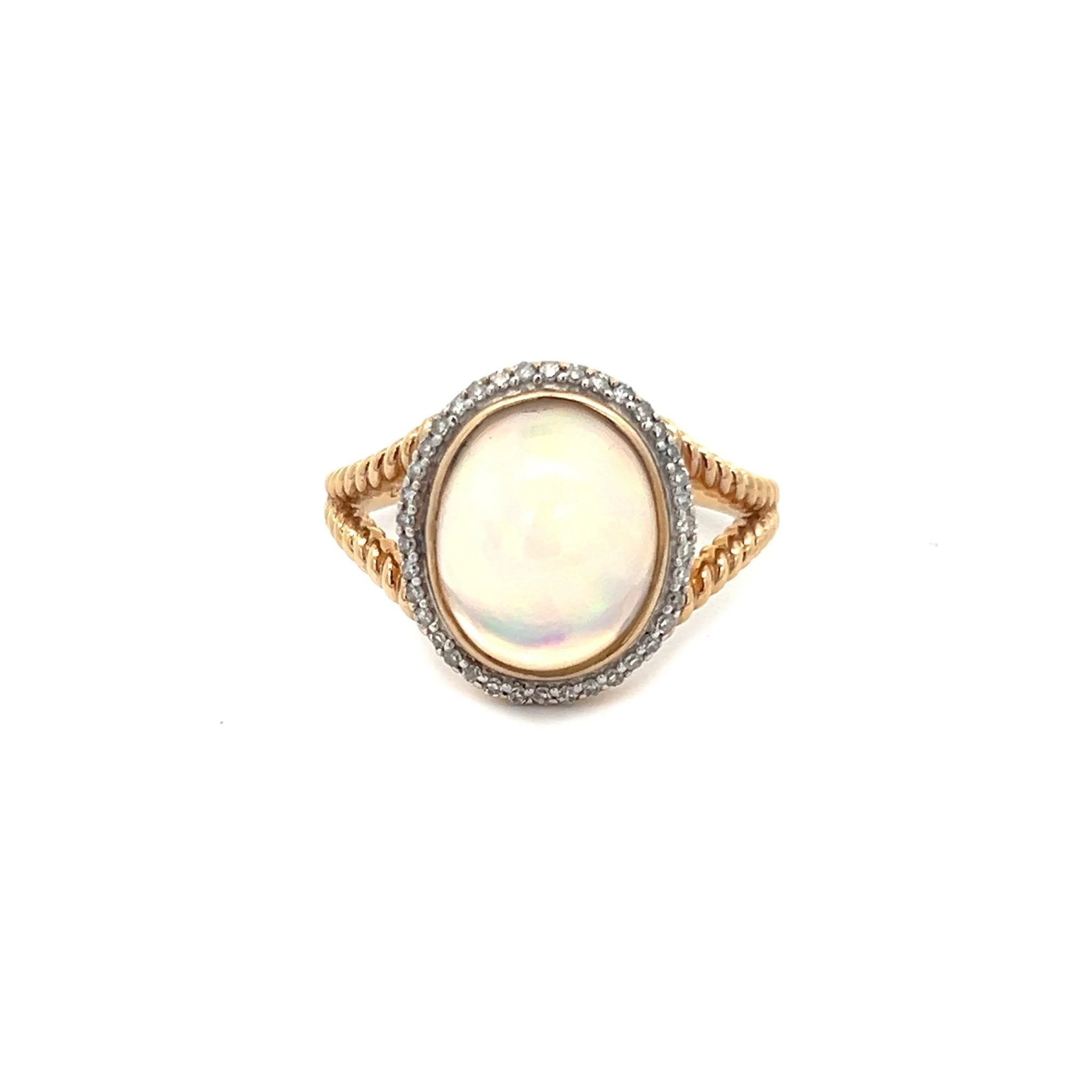 14K Yellow Gold Large Opal and Diamond Ring