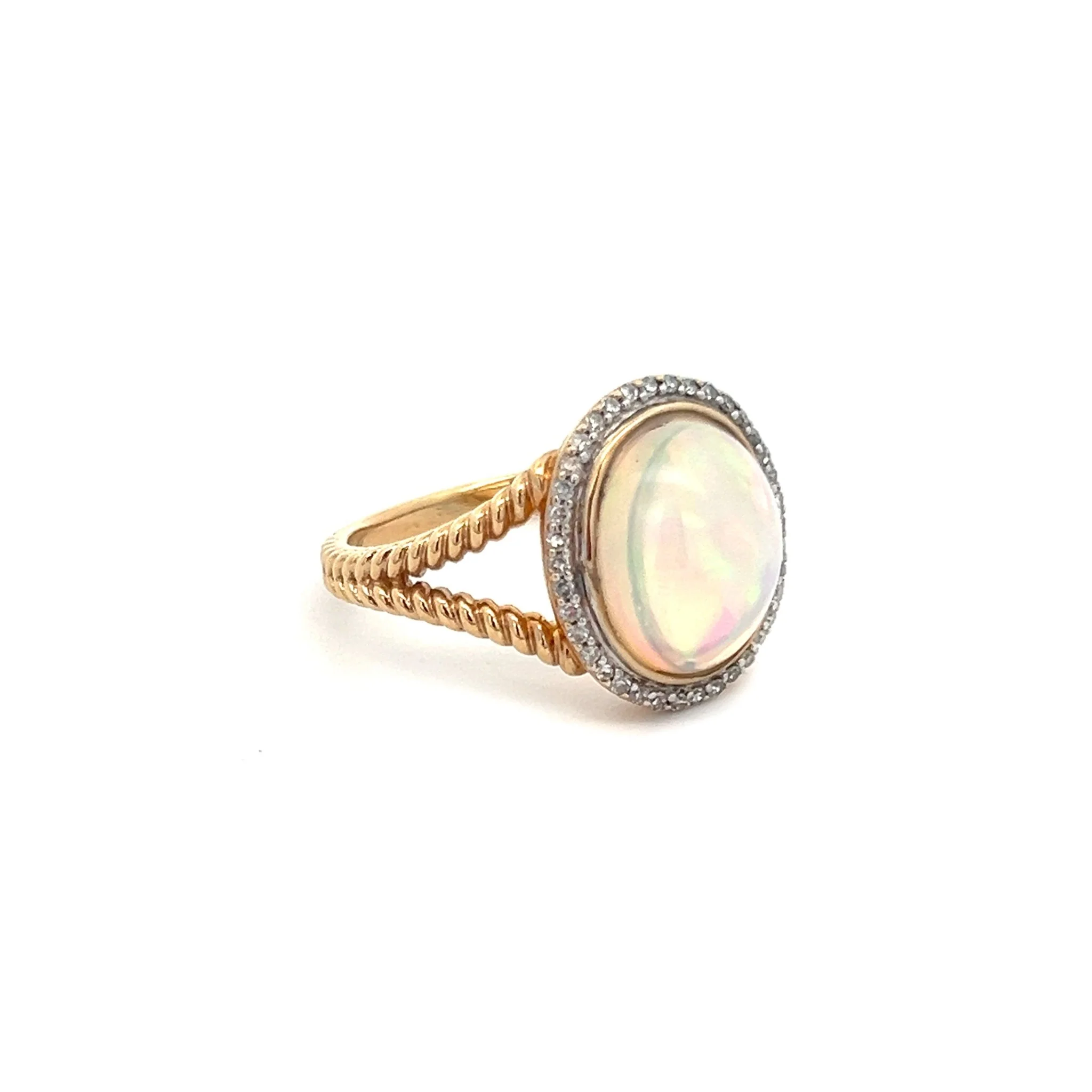 14K Yellow Gold Large Opal and Diamond Ring - Image 2