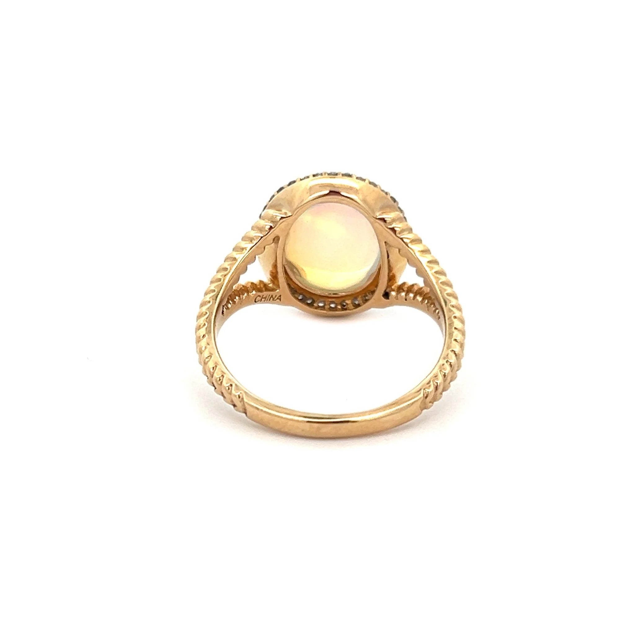 14K Yellow Gold Large Opal and Diamond Ring - Image 3