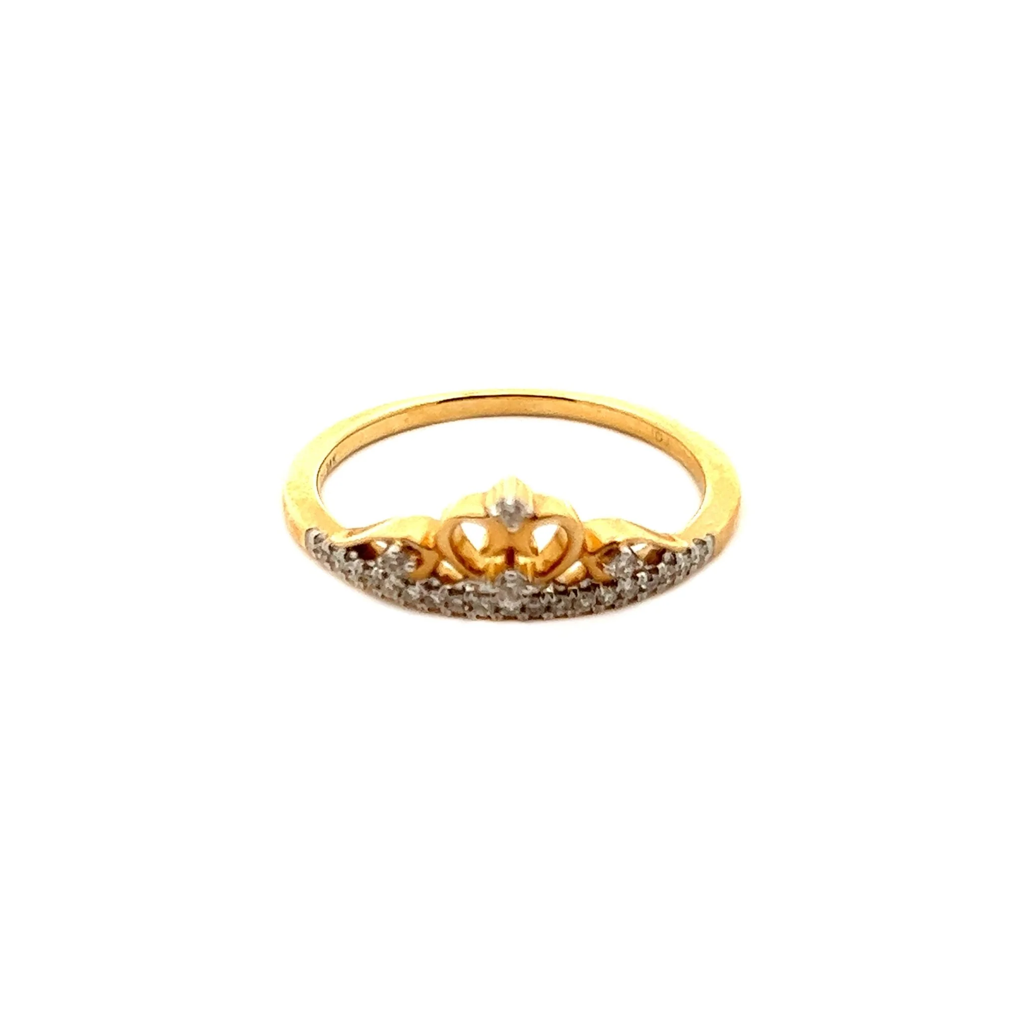 14K Yellow Gold Diamond Heart Tiara Ring