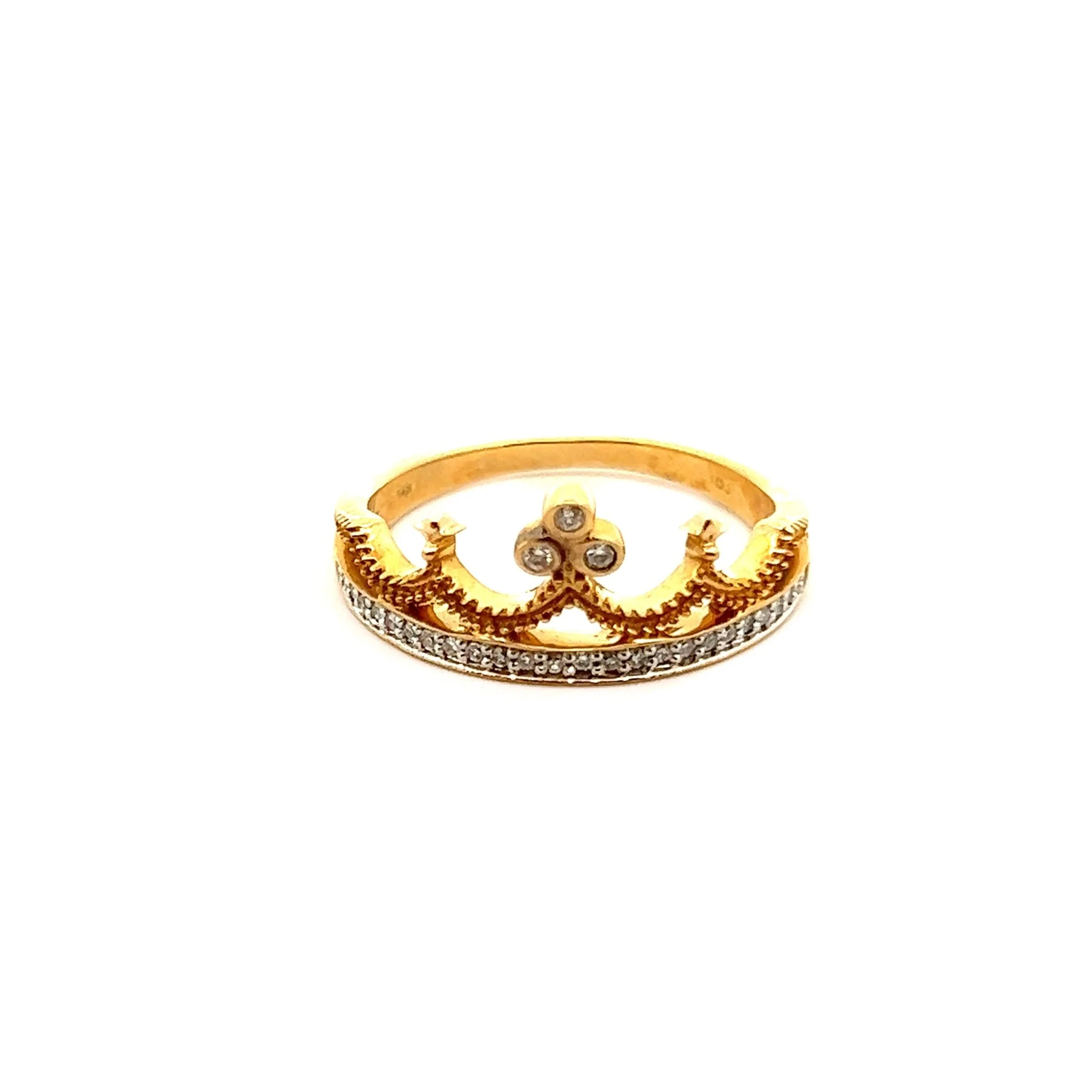 14K Yellow Gold Royal Crown Diamond Ring